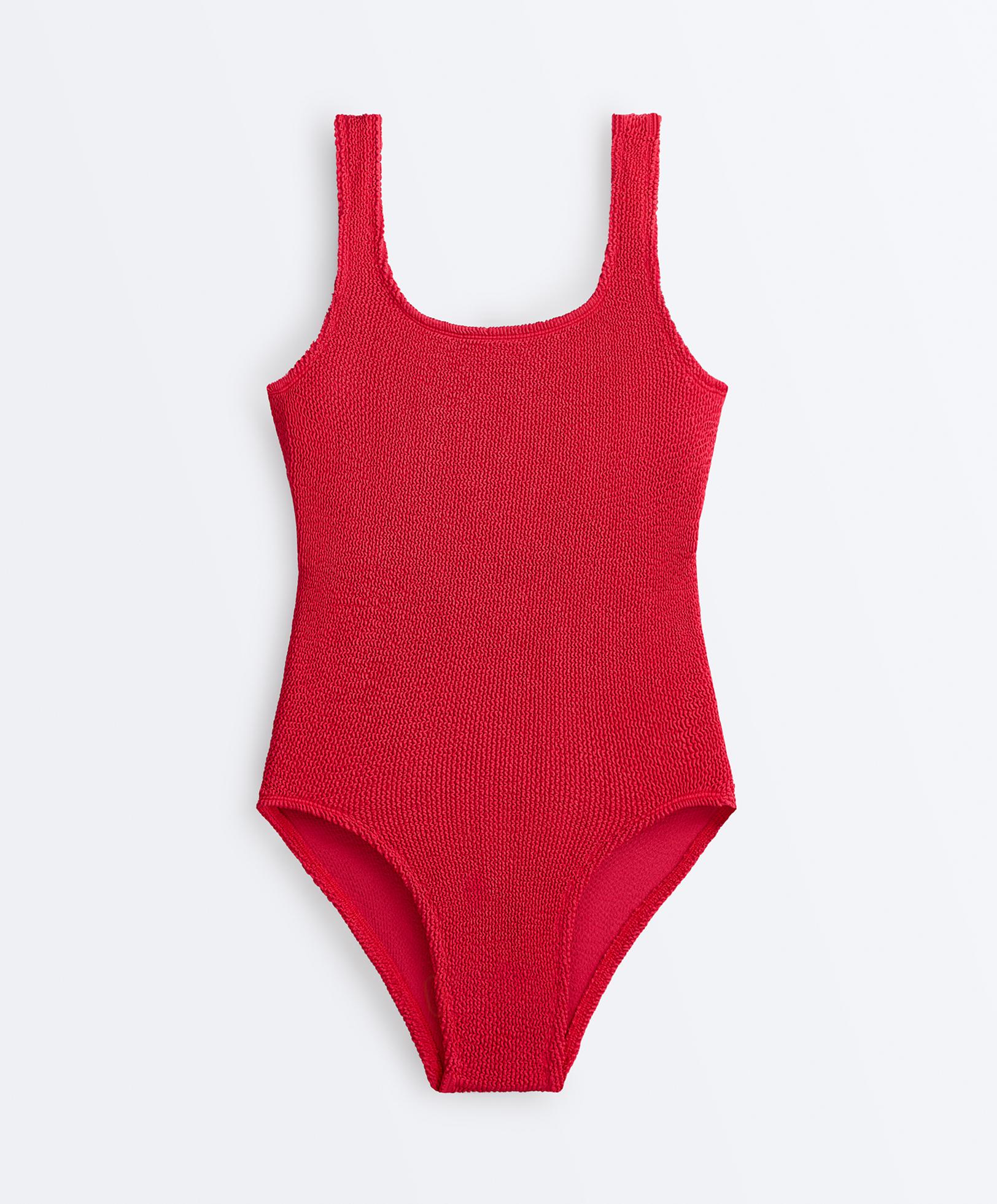 Crinkle round neck swimsuit — GERANIUM RED