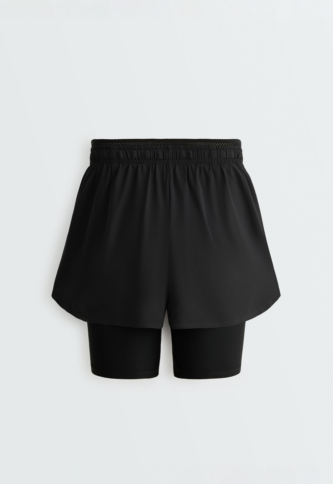 Technical mid rise 2-in-1 shorts — BLACK