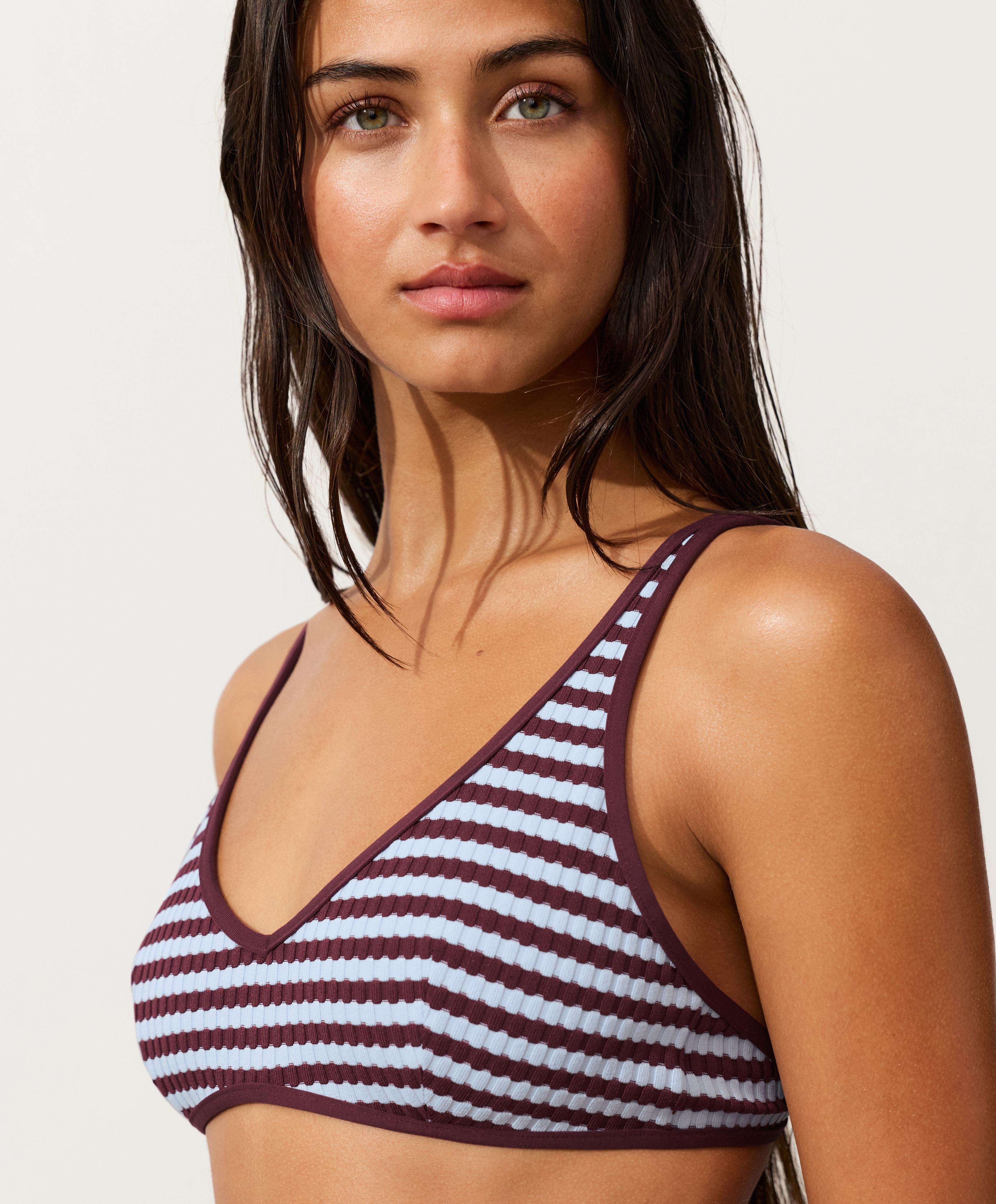 Striped textured halter bikini top — CHERRY