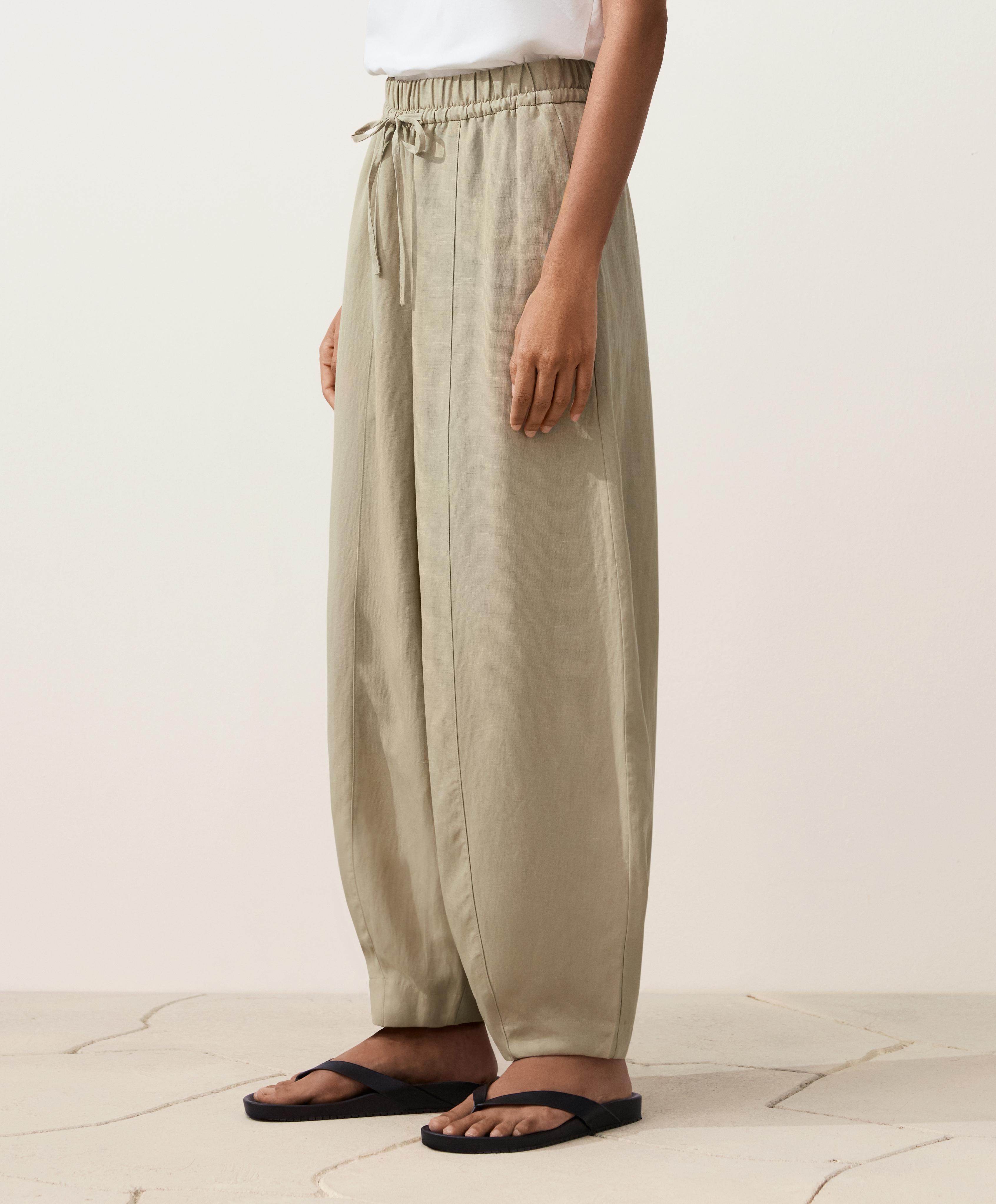 Balloon trousers lyocell blend and 24% linen with seams — GREEN BEIGE