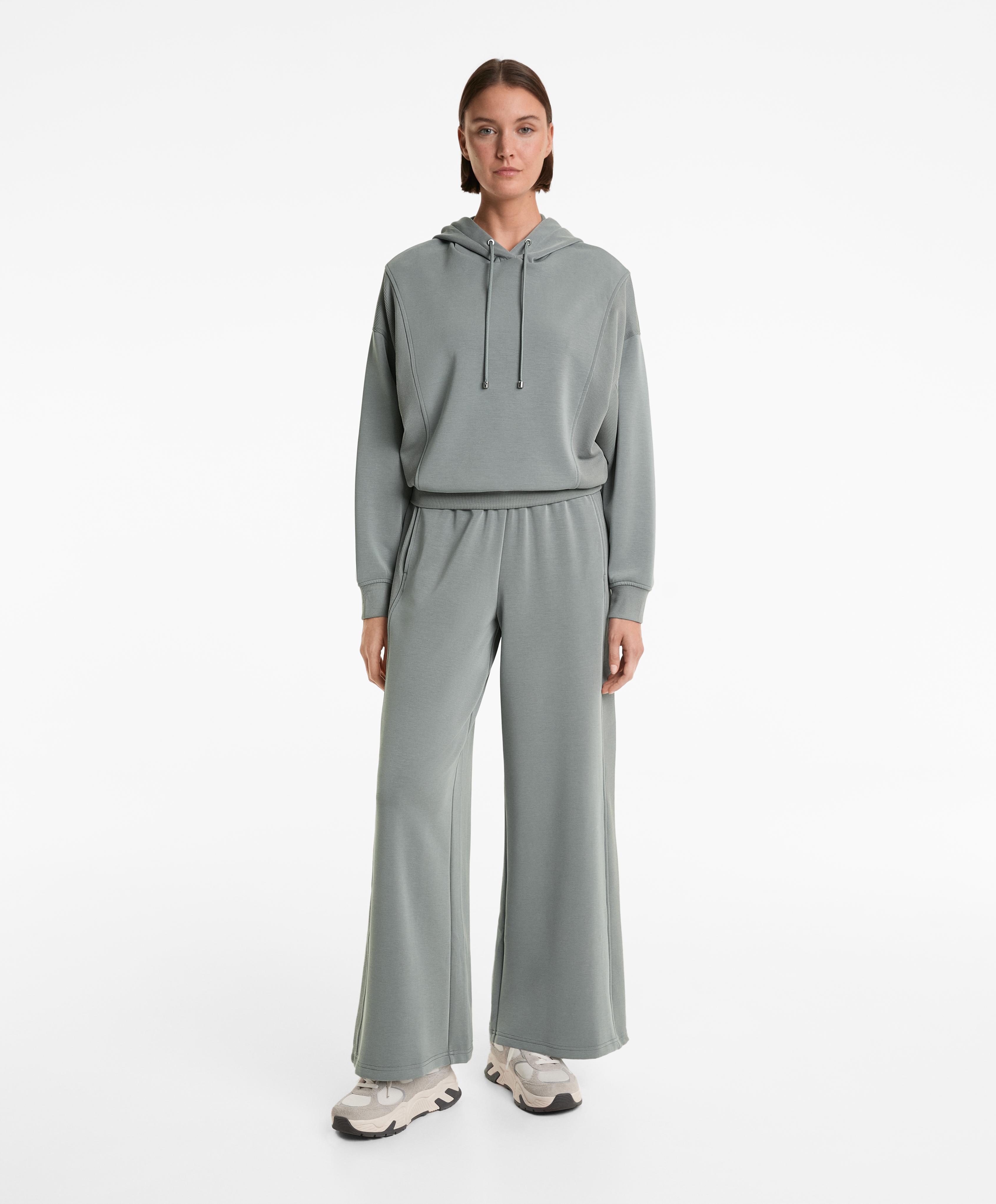 Grey rib straight-leg tracksuit with brushed modal interior