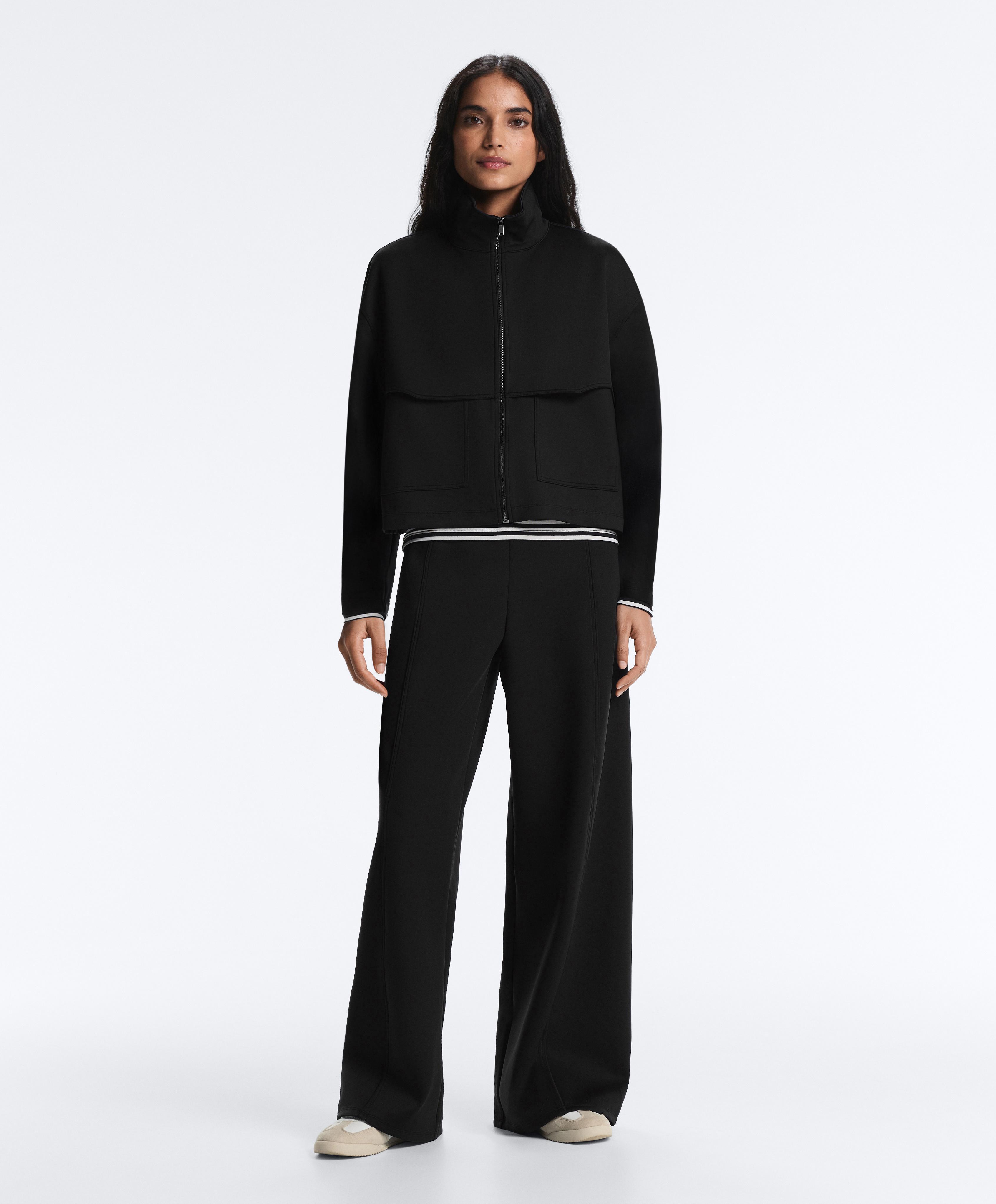 Boxy neoprene-effect jacket — BLACK