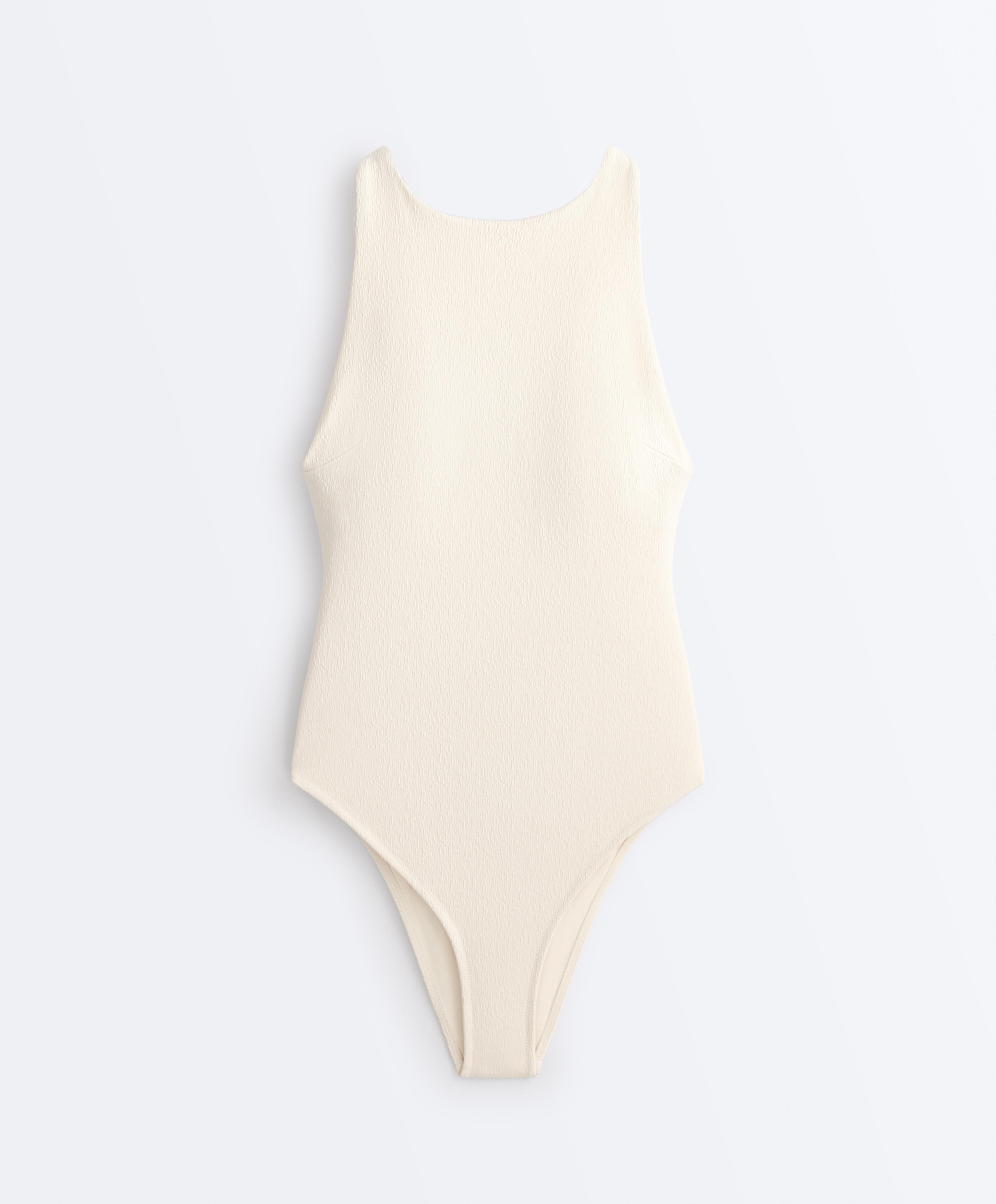 Braided halterneck swimsuit — ECRU
