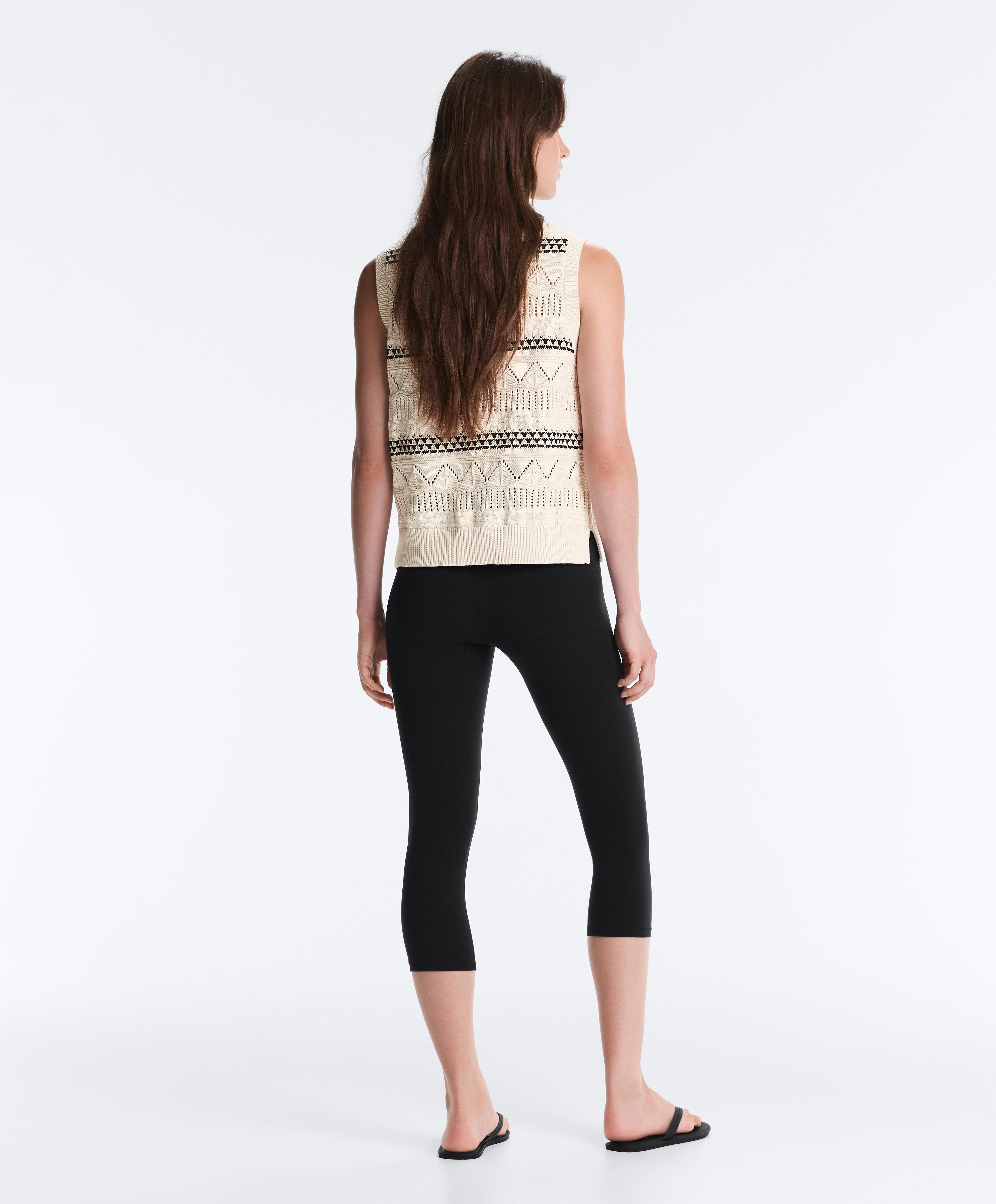 100% cotton open-knit contrast vest — PALE ECRU