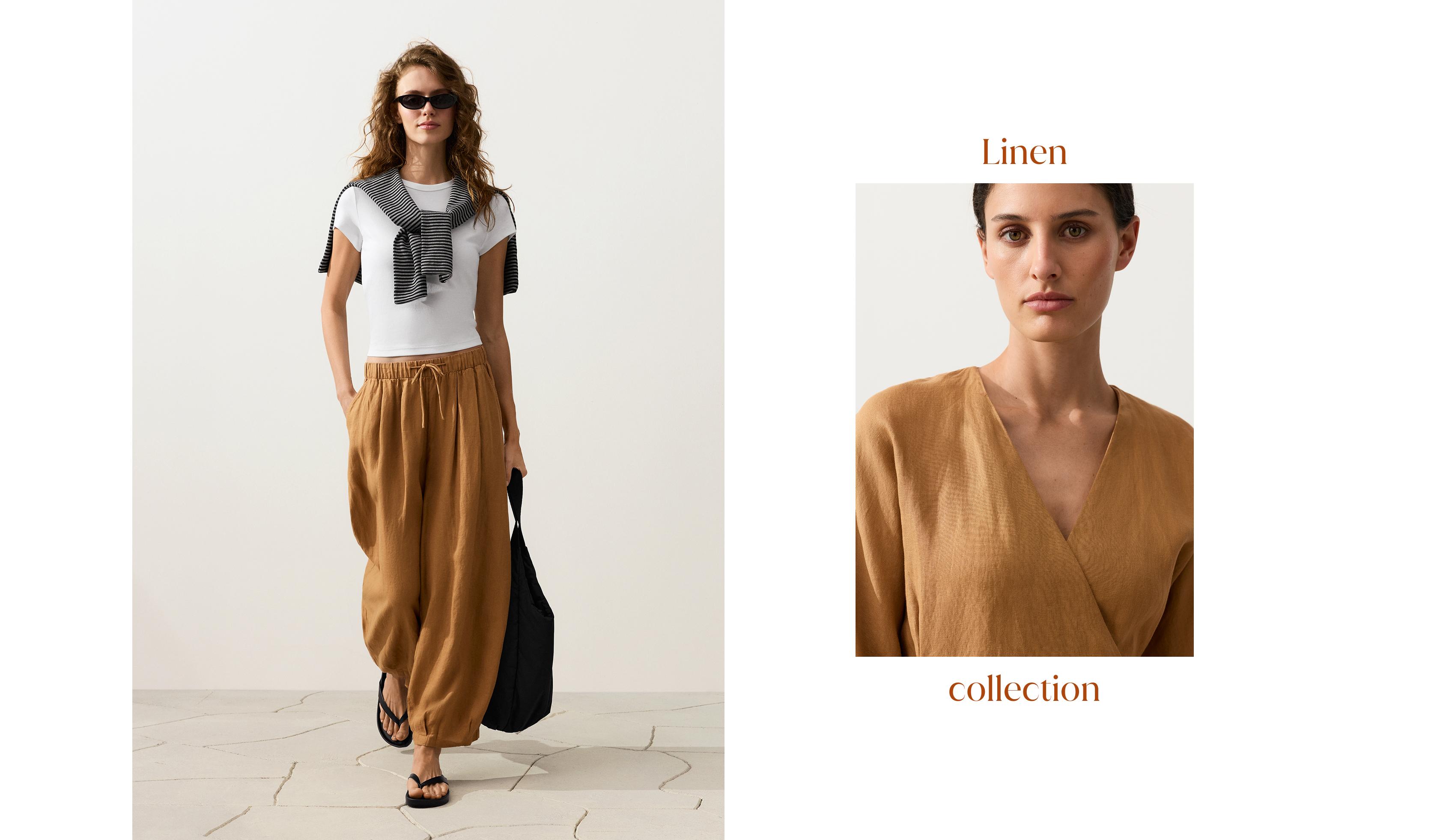 100% linen balloon trousers — MUSTARD