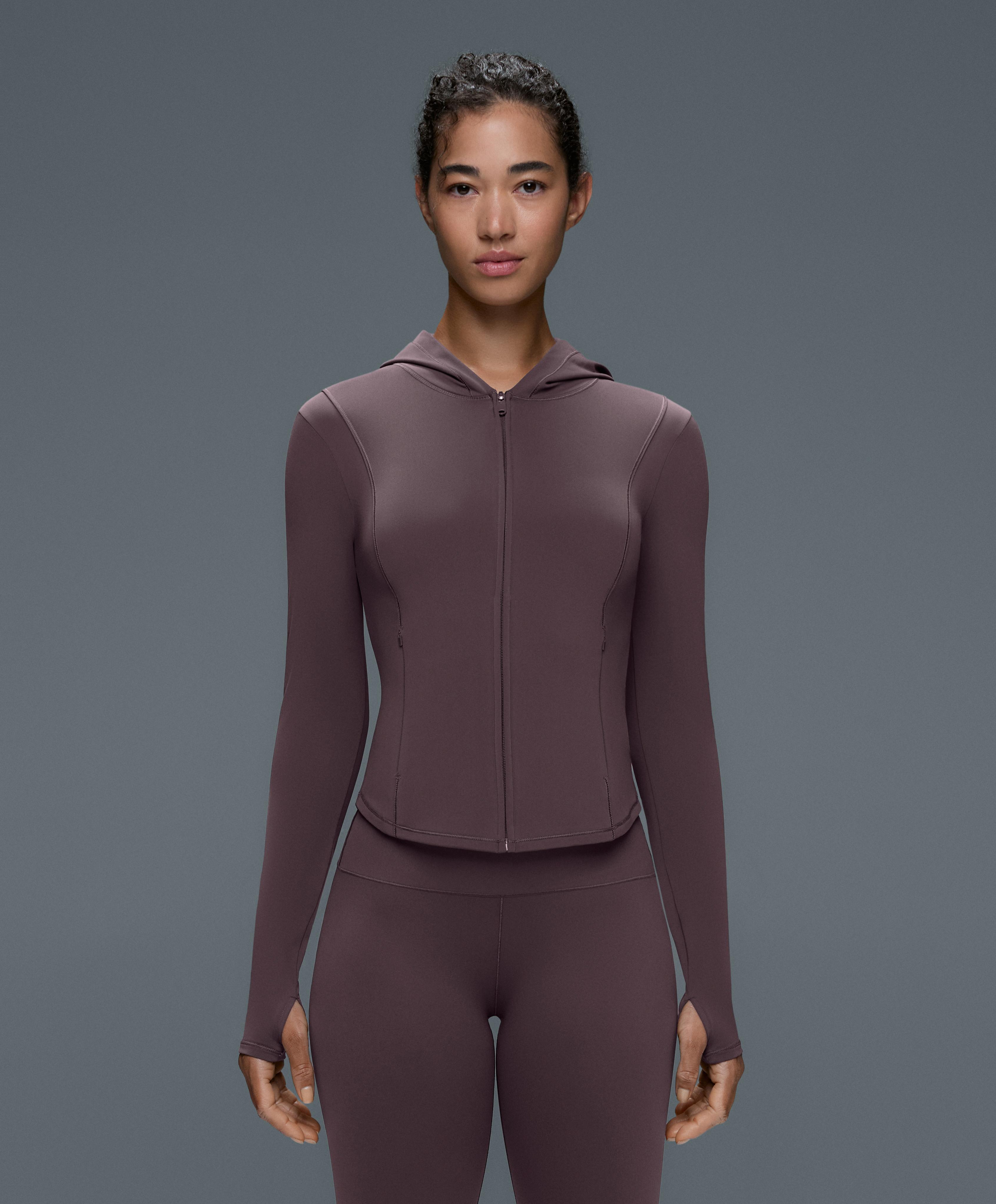 Light warm cropped technical jacket — Purplish brown
