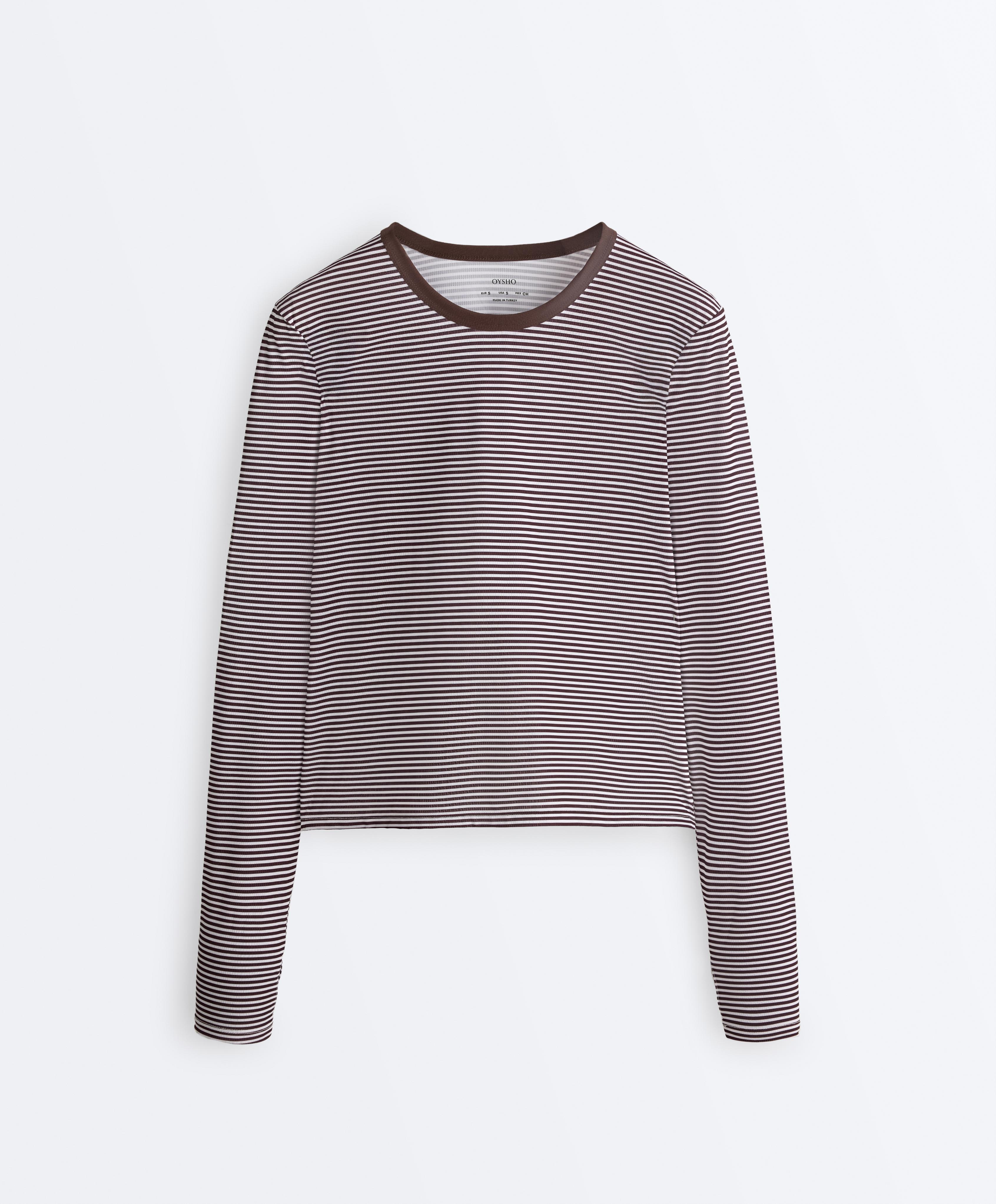 Striped long-sleeved technical T-shirt | OYSHO România