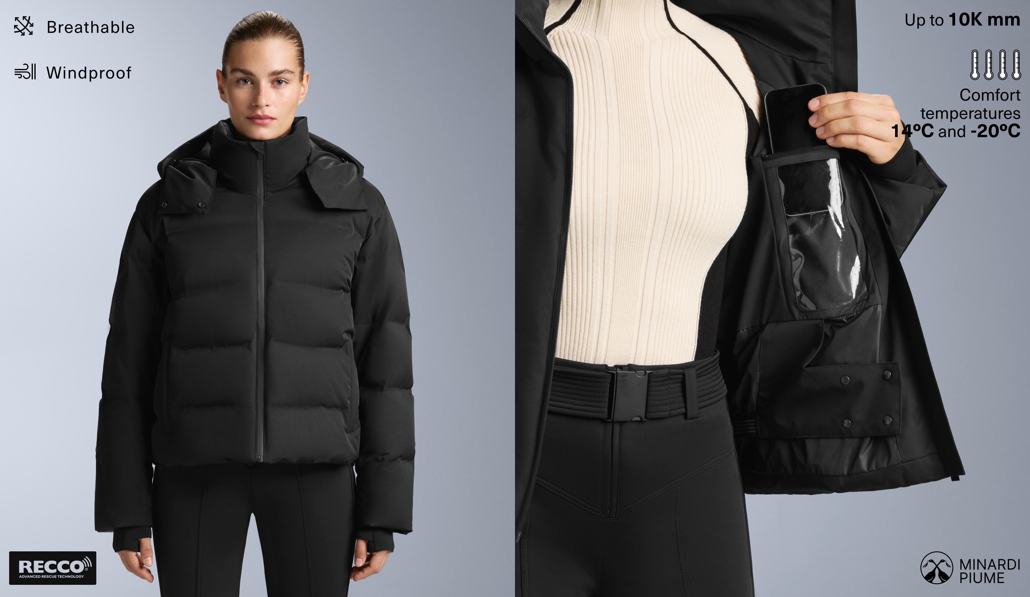 MINARDI PIUME SKI water-resistant 80% down and 20% feather jacket — BLACK