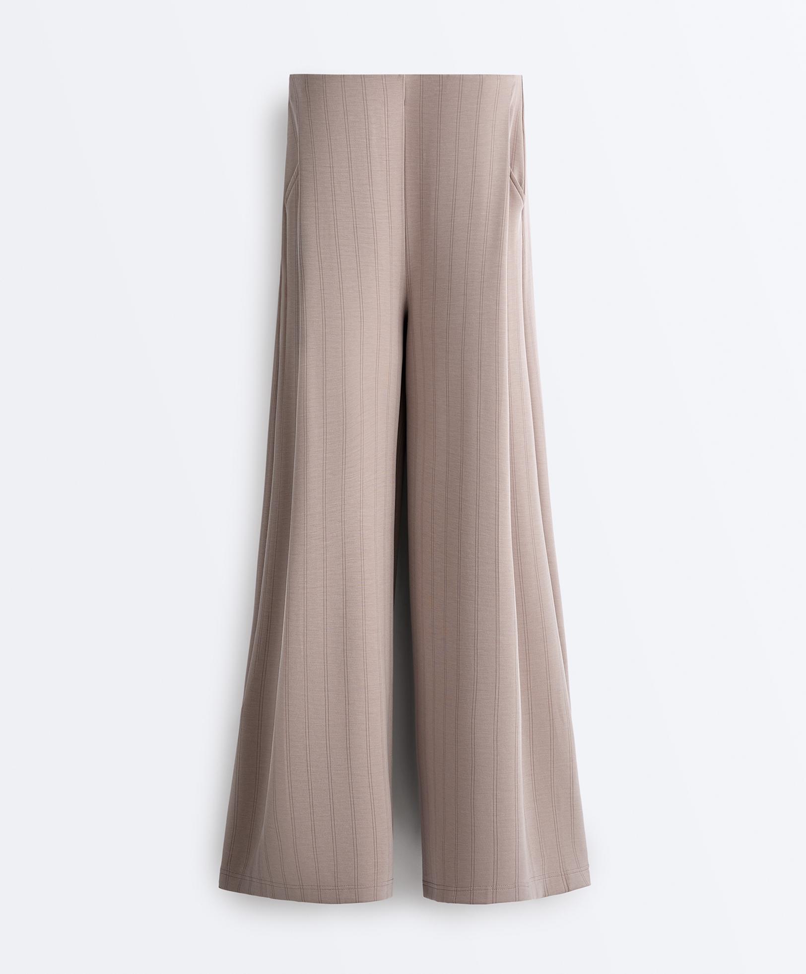 Wide-leg striped trousers with soft-touch modal — PALE TAUPE