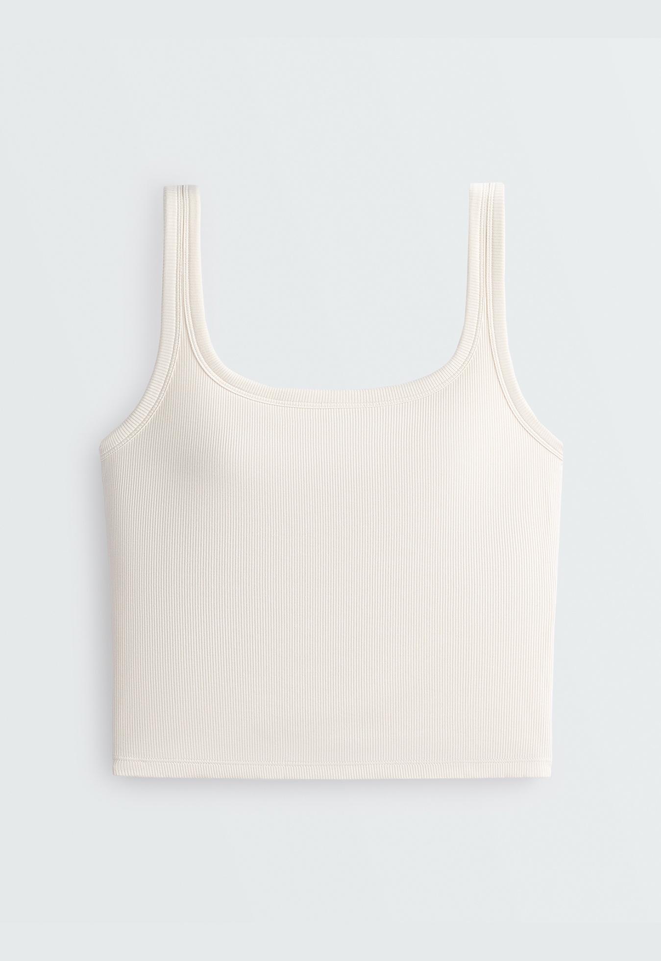 Square neck rib modal blend tank top — PALE ECRU