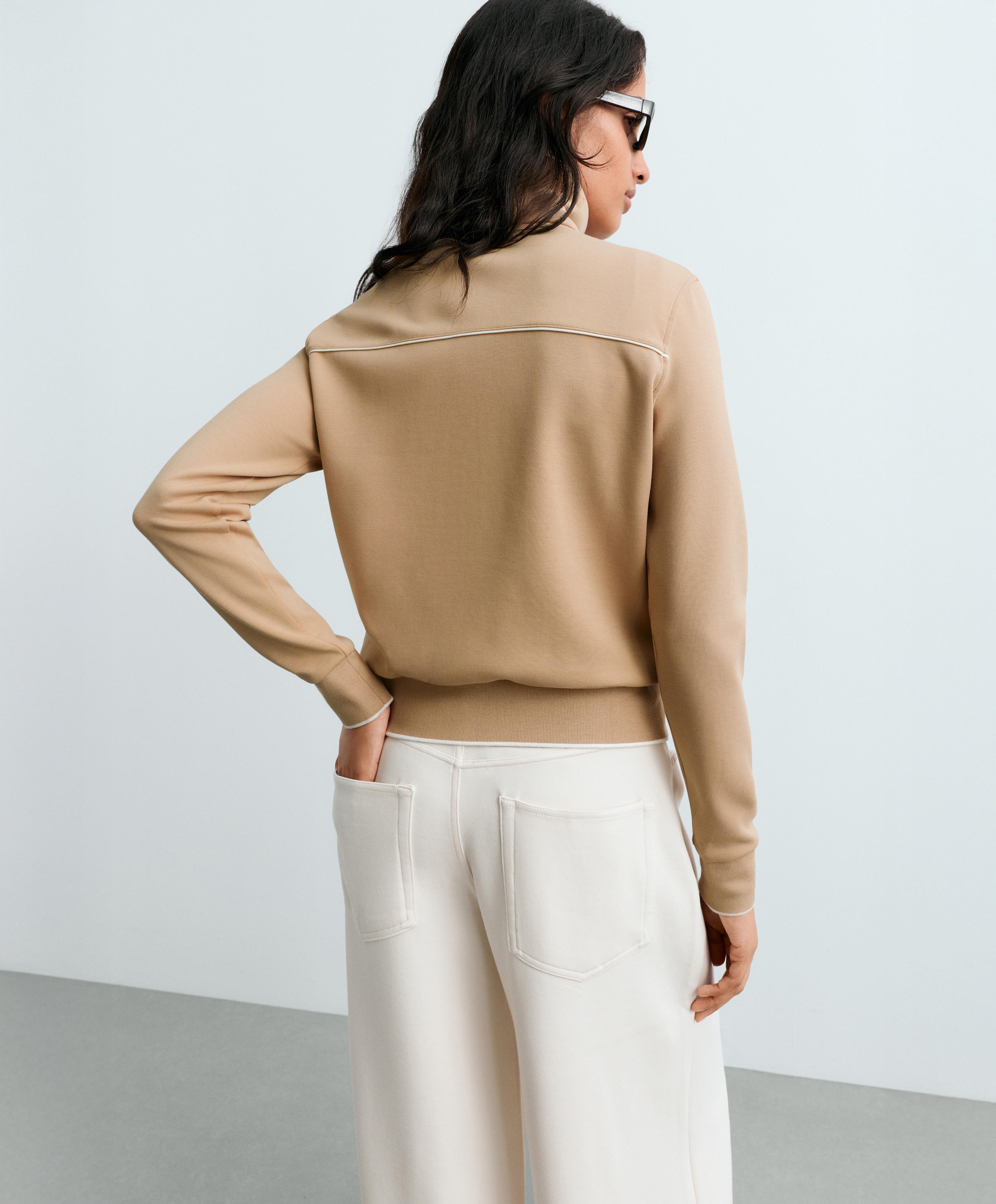 Cotton piqué jacket with piping — BEIGE