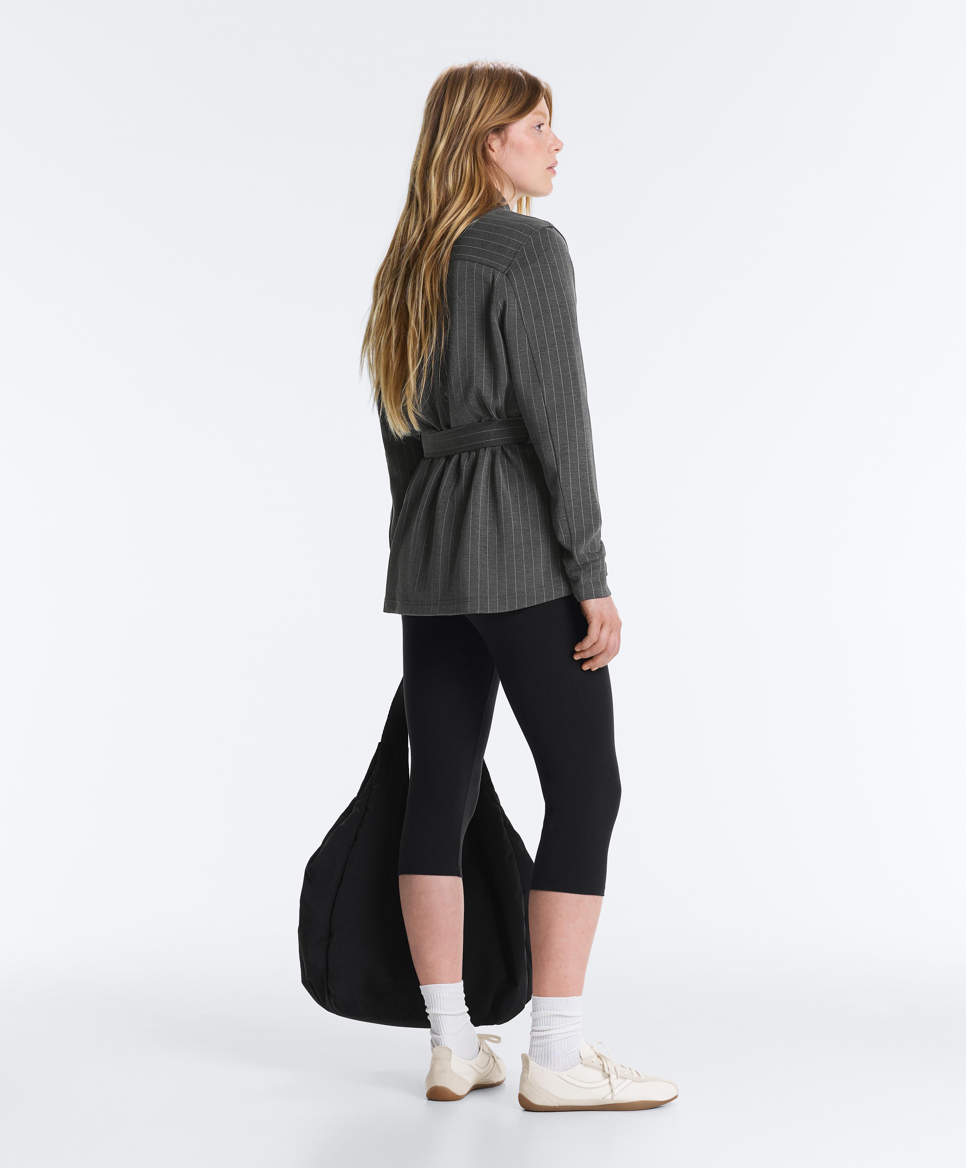 Long belted jacket with soft-touch modal — DARK GREY