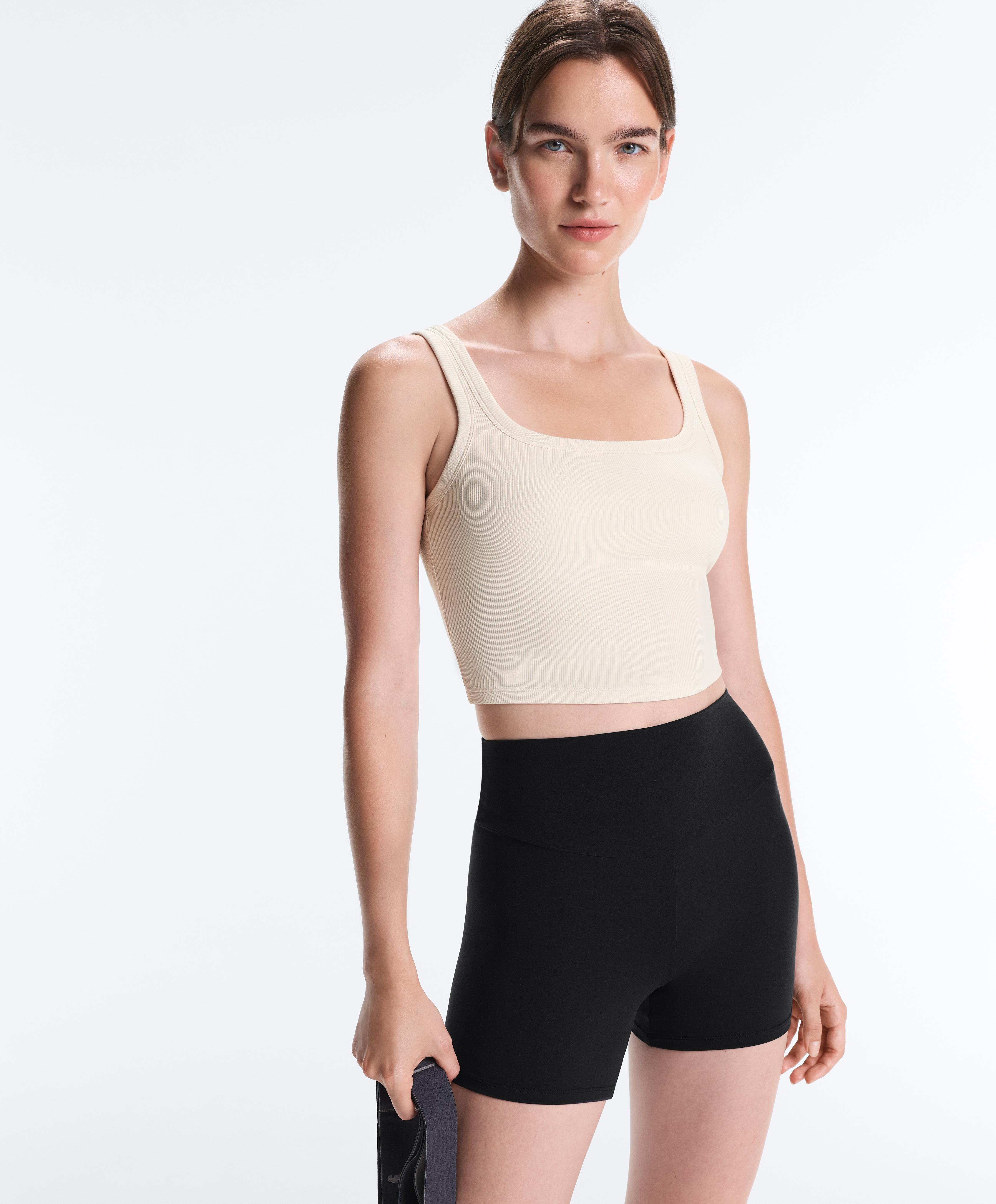 Square neck rib modal blend tank top — PALE ECRU