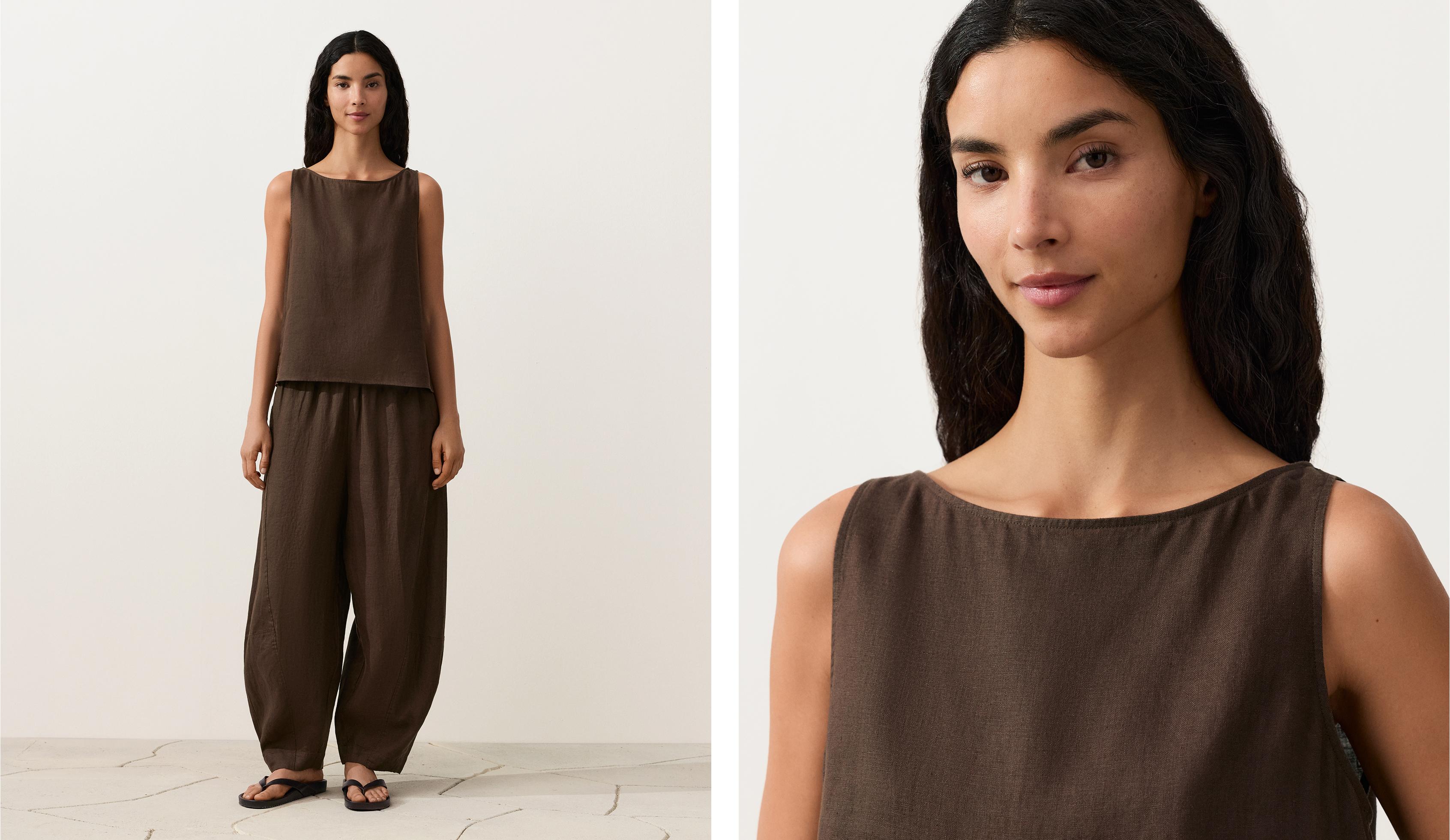 100% linen boxy top — DARK BROWN