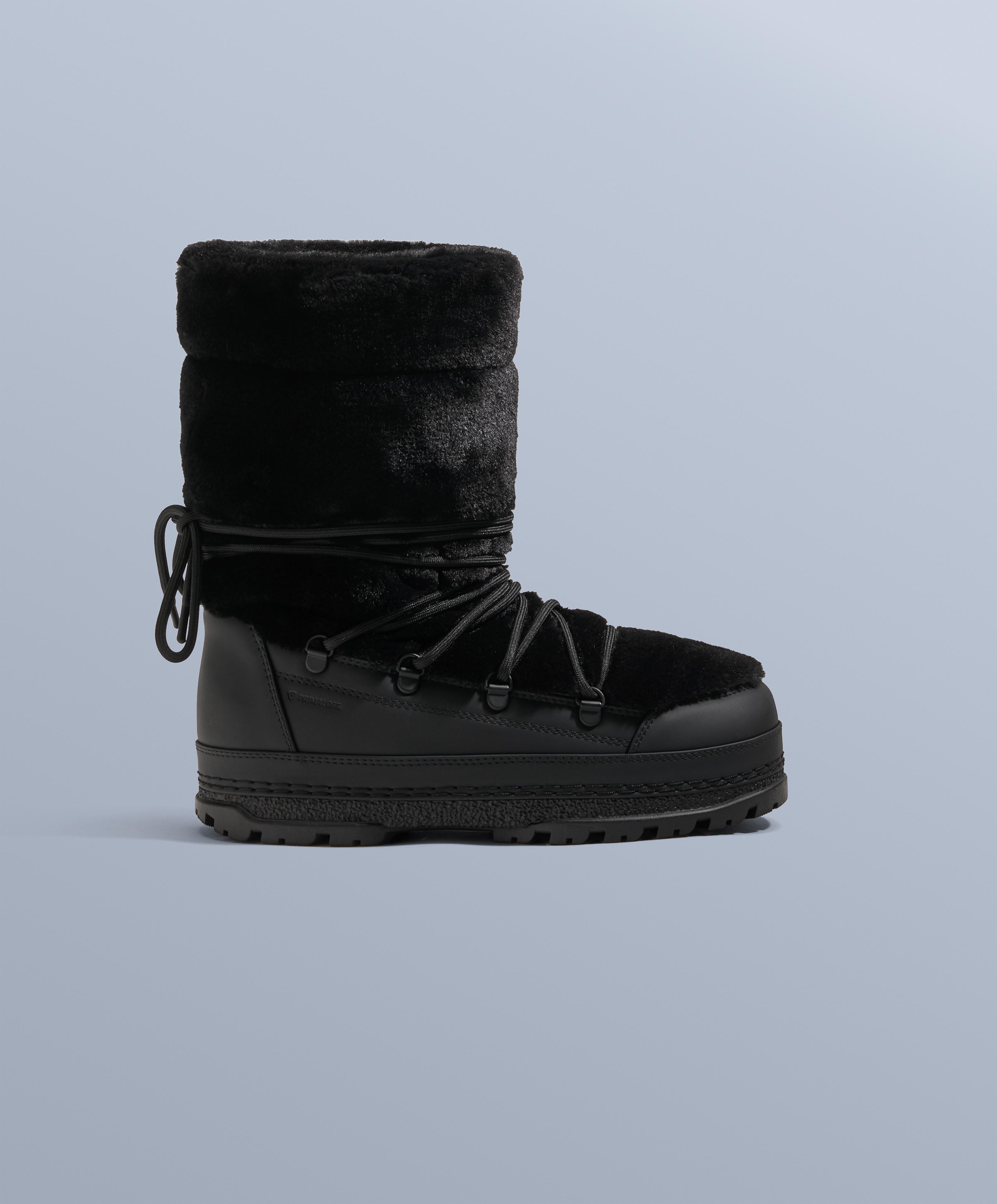 Lace-up technical faux fur boots — BLACK
