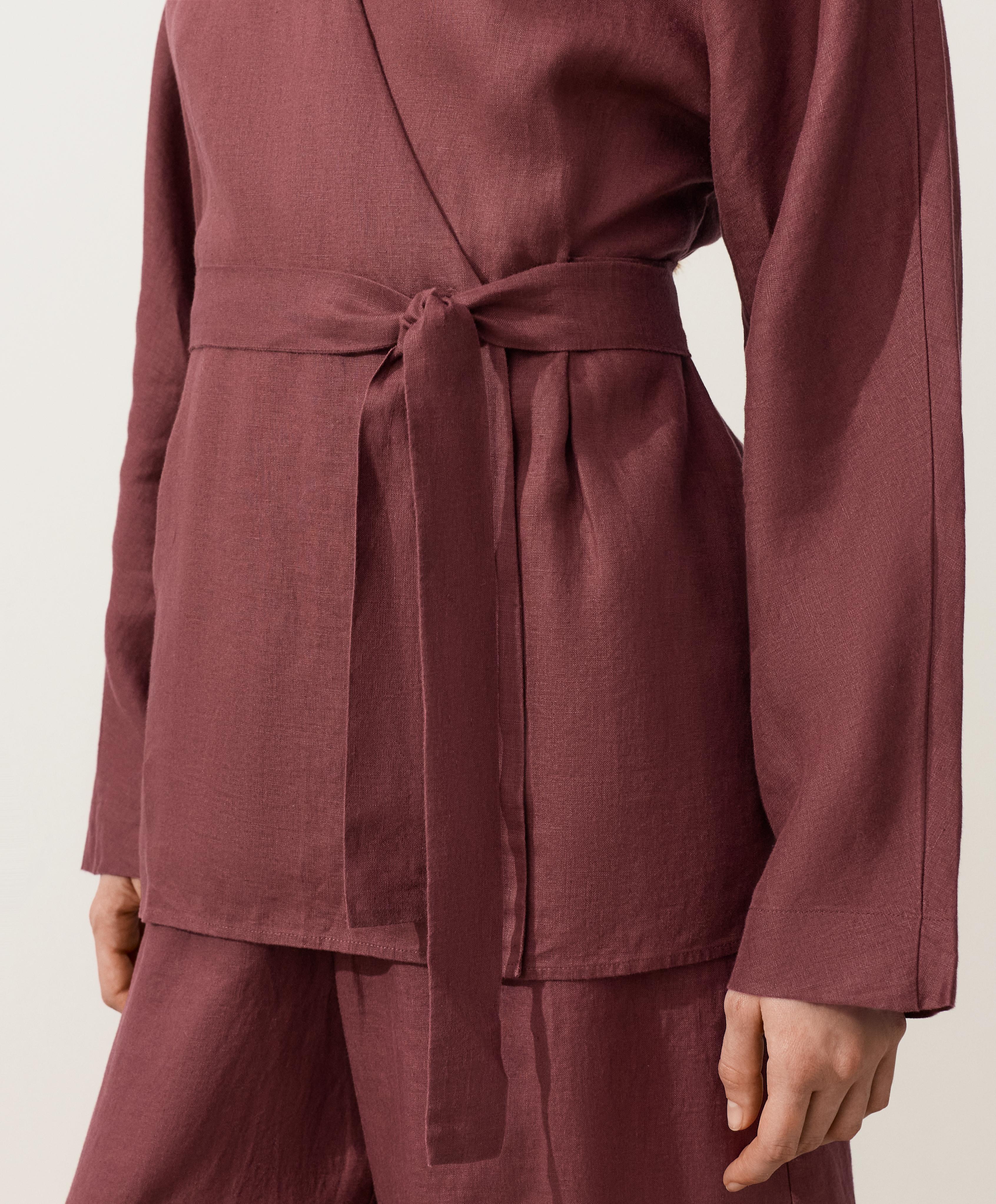 100% linen kimono shirt — BURGUNDY