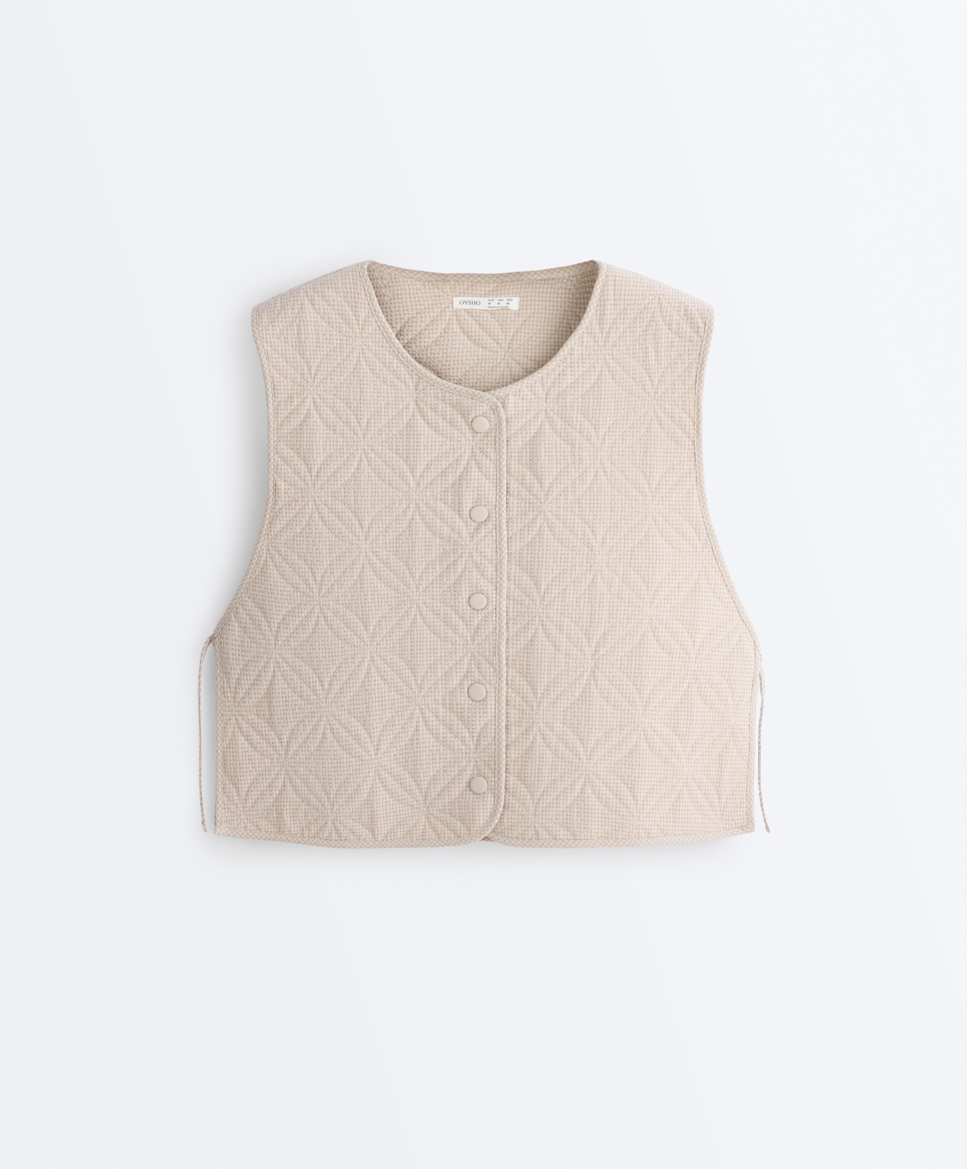 Floral gingham quilted gilet — BEIGE