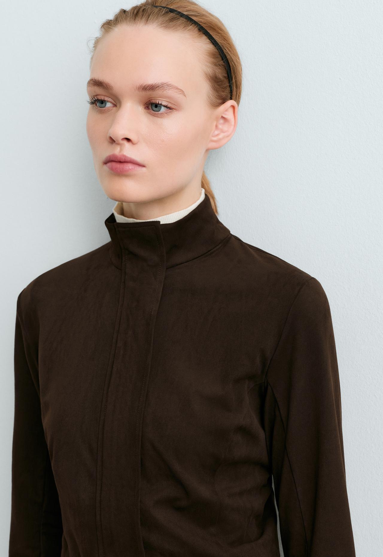 Fitted suede-effect jacket — Dark chocolate