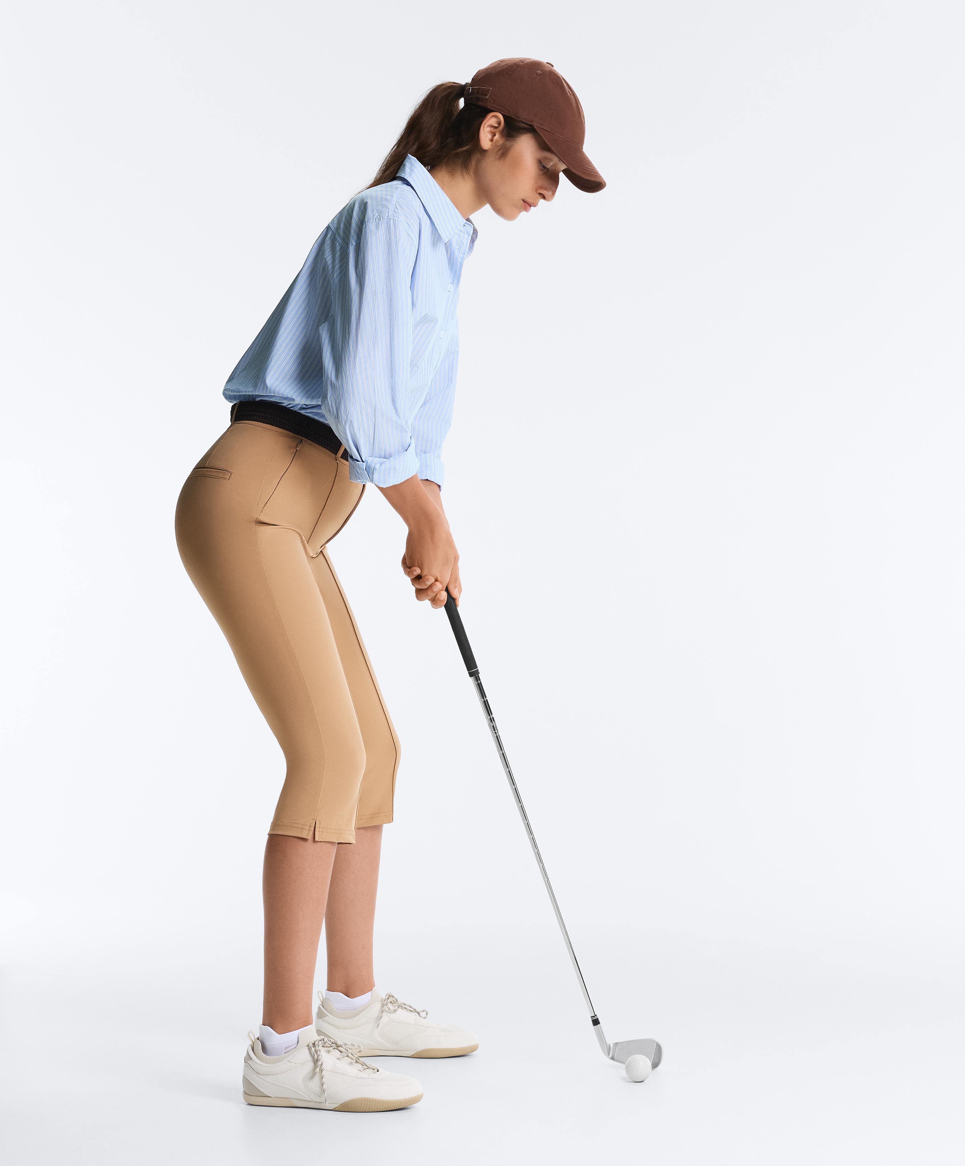 Technical skinny capri trousers with seam detail — SAND