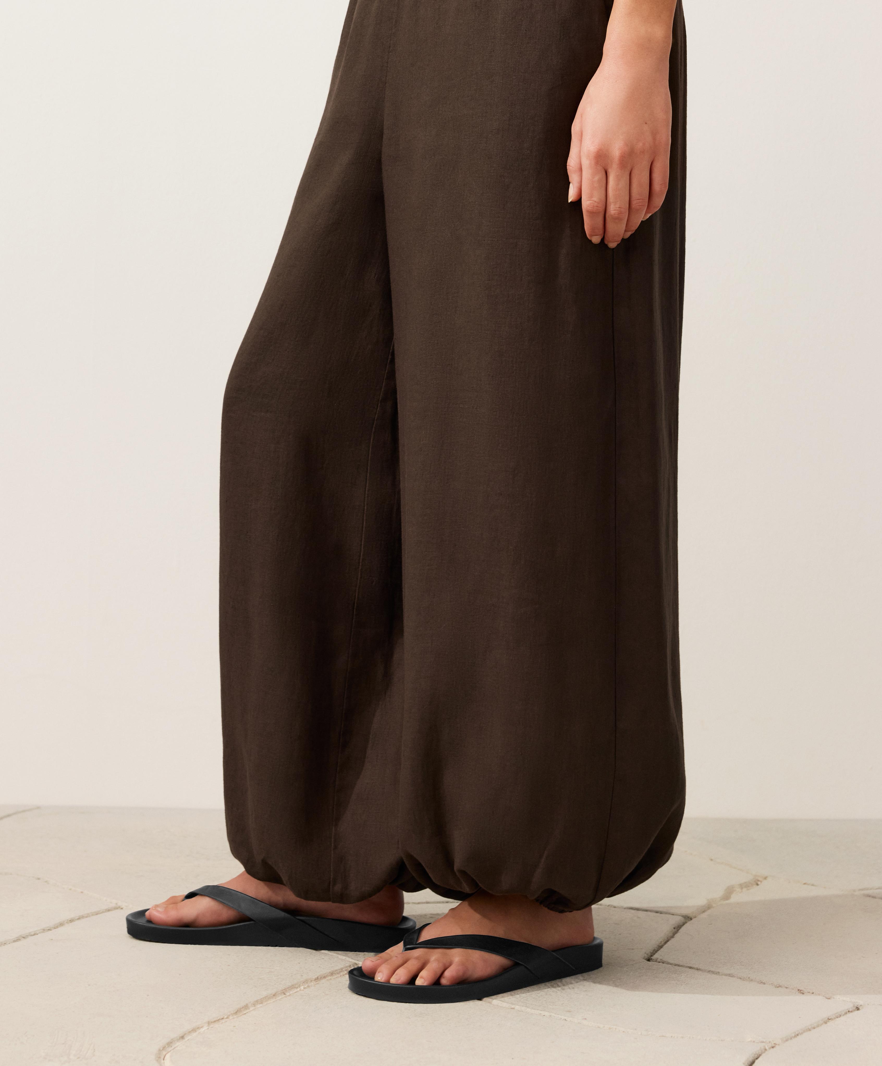 100% linen bloomer trousers — DARK BROWN