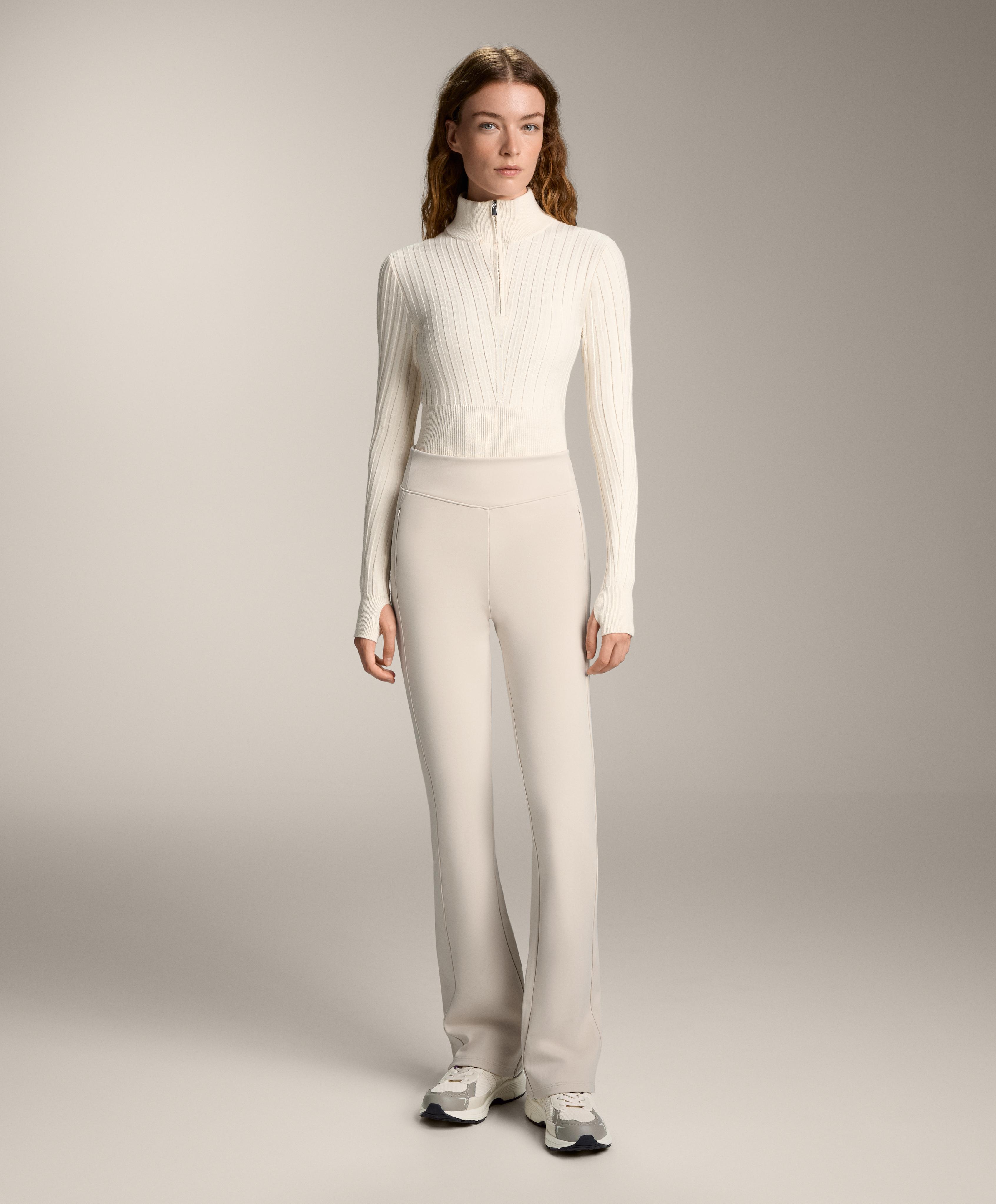 High rise warm flare trousers with pockets — PALE MINK