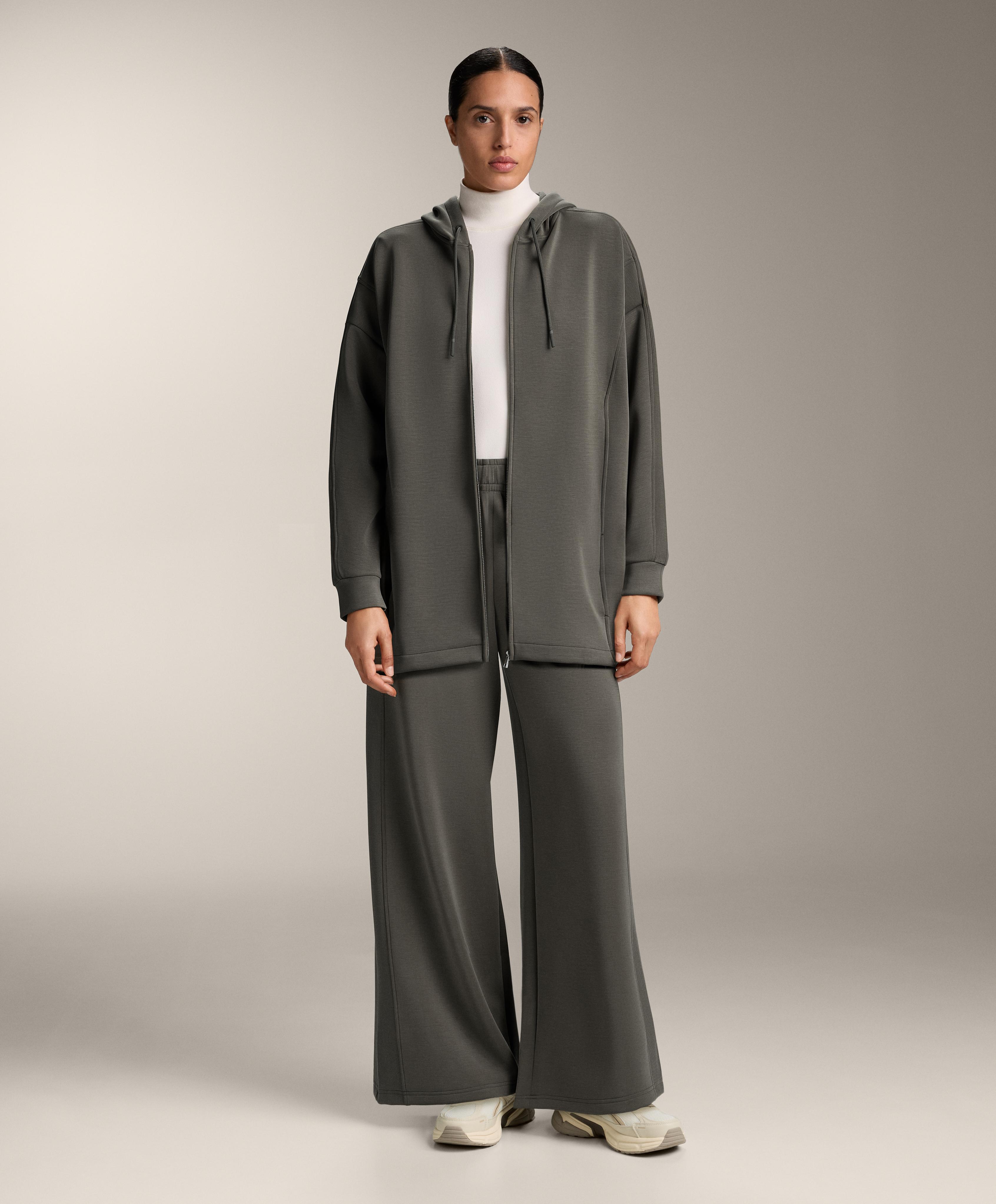 Wide-leg straight trousers with side rib and brushed modal — CHARCOAL GREY