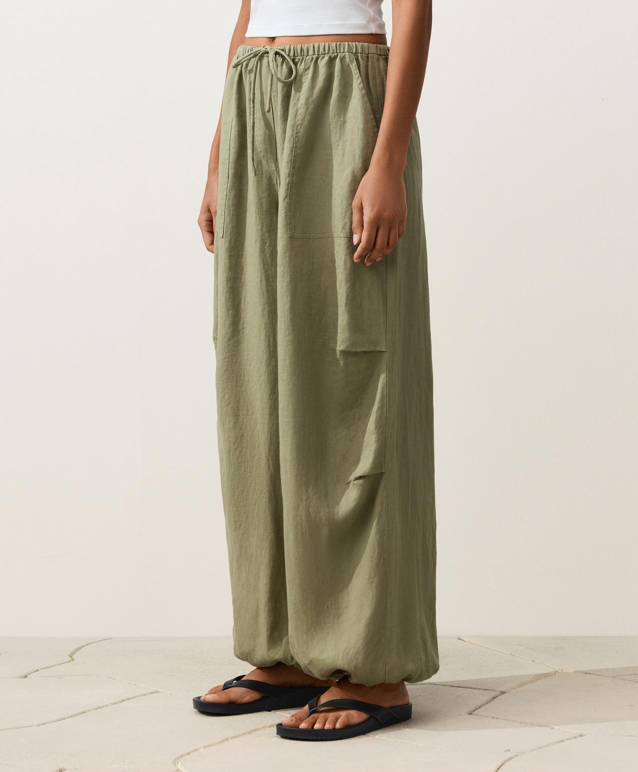 100% linen cargo bloomer trousers — YELLOW GREEN