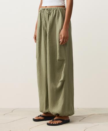 100% linen cargo bloomer trousers — YELLOW GREEN 1