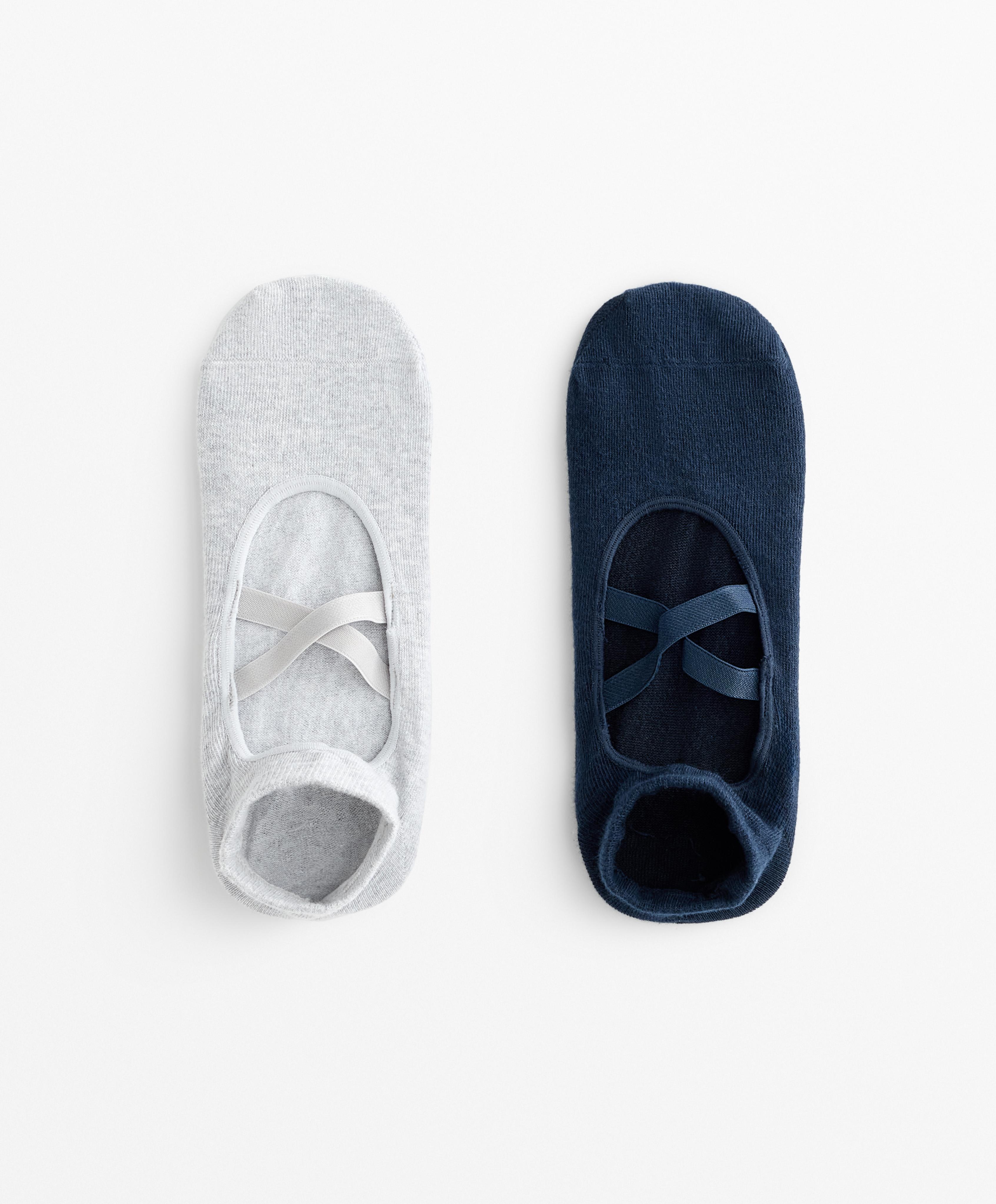 2 paires de chaussettes pour yoga et pilates en mélange de coton avec bandes élastiques croisées 2 paires de chaussettes pour yoga et pilates en mélange de coton avec bandes élastiques croisées