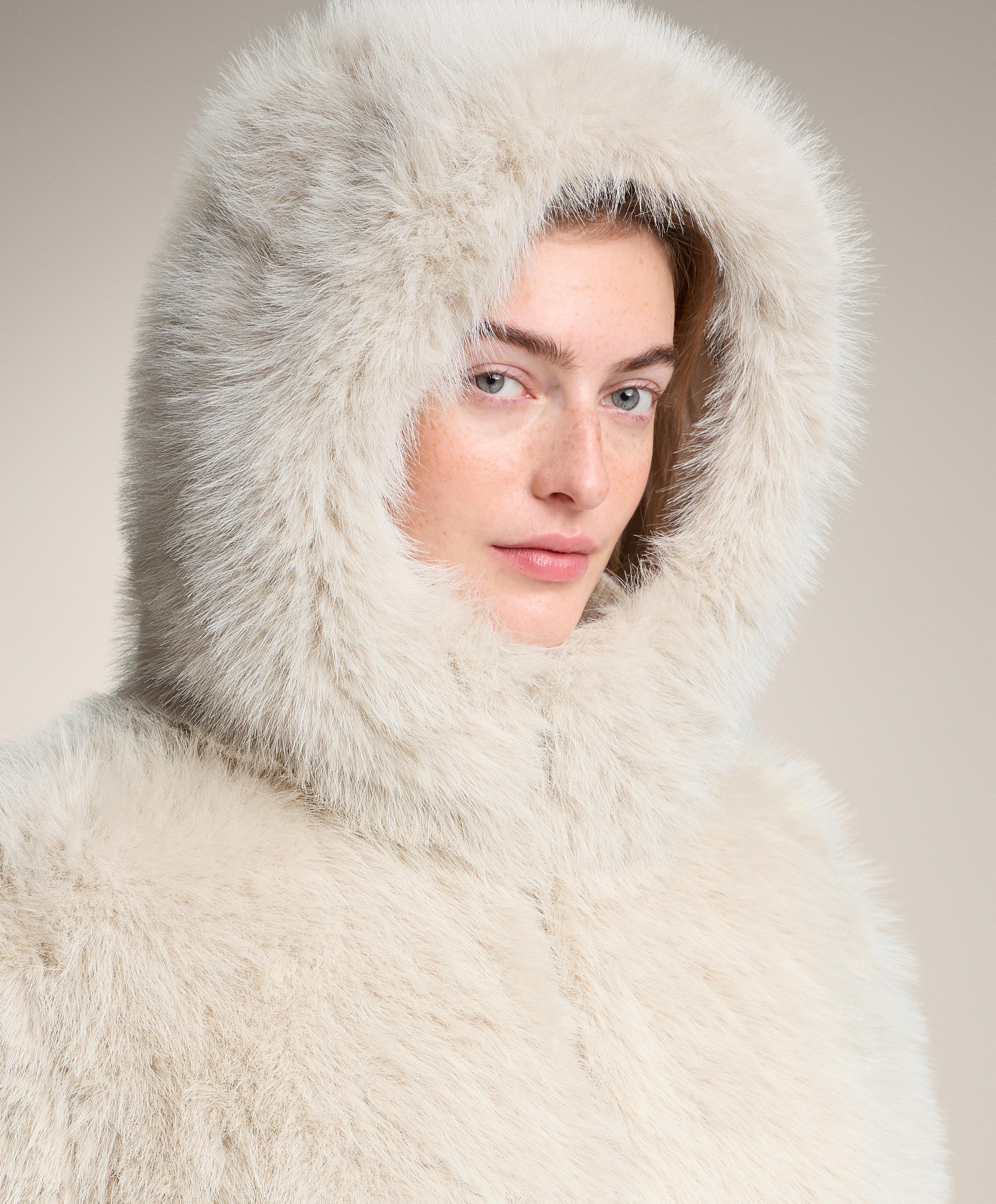 Faux fur hooded jacket — OATMEAL