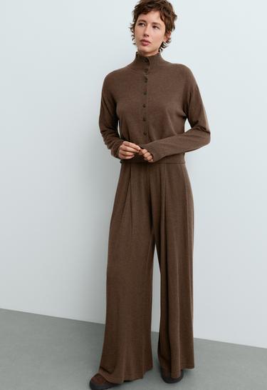 Wide-leg pleated knit trousers — TAUPE                    3