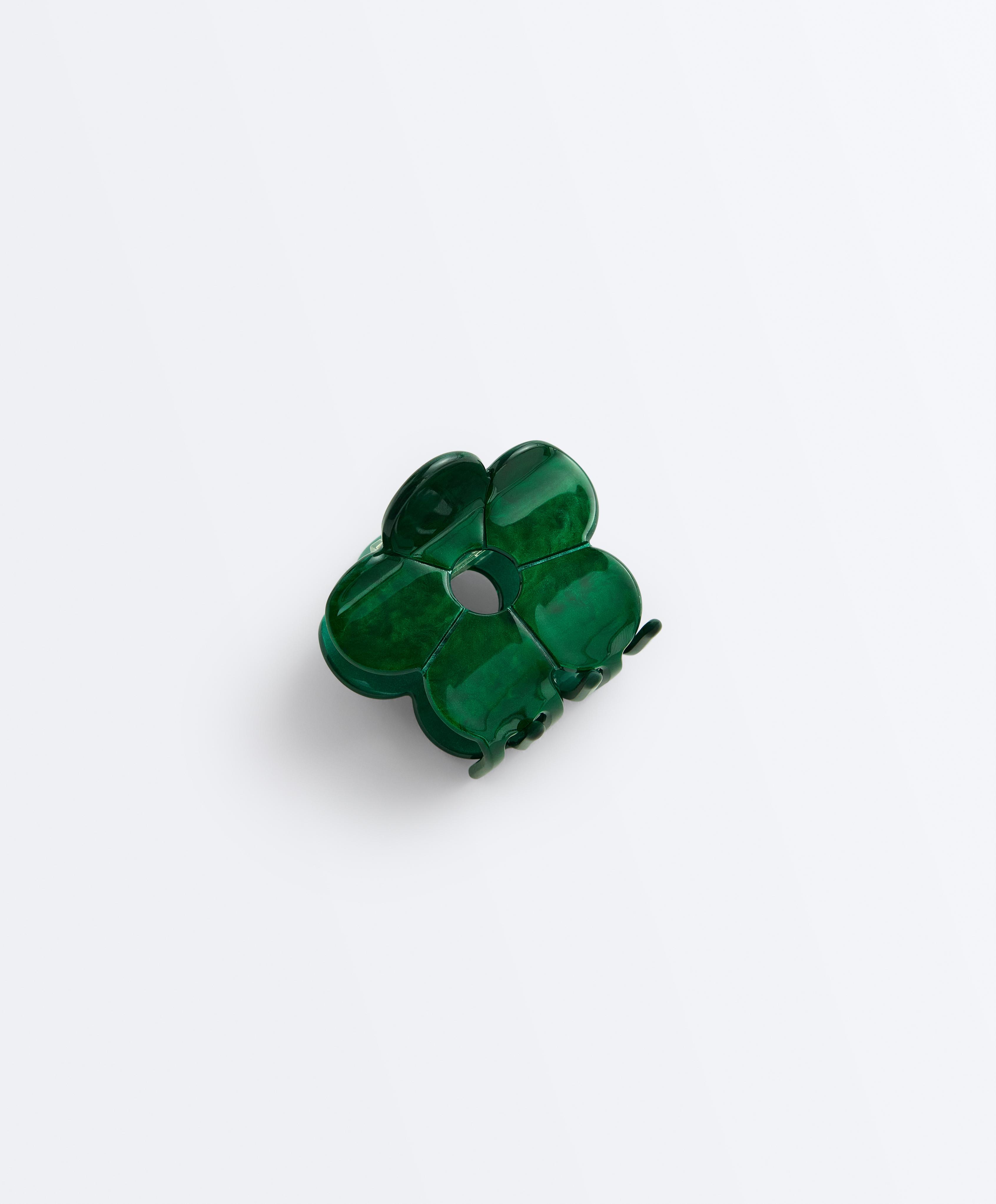 Small flower hair clip — DARK EMERALD