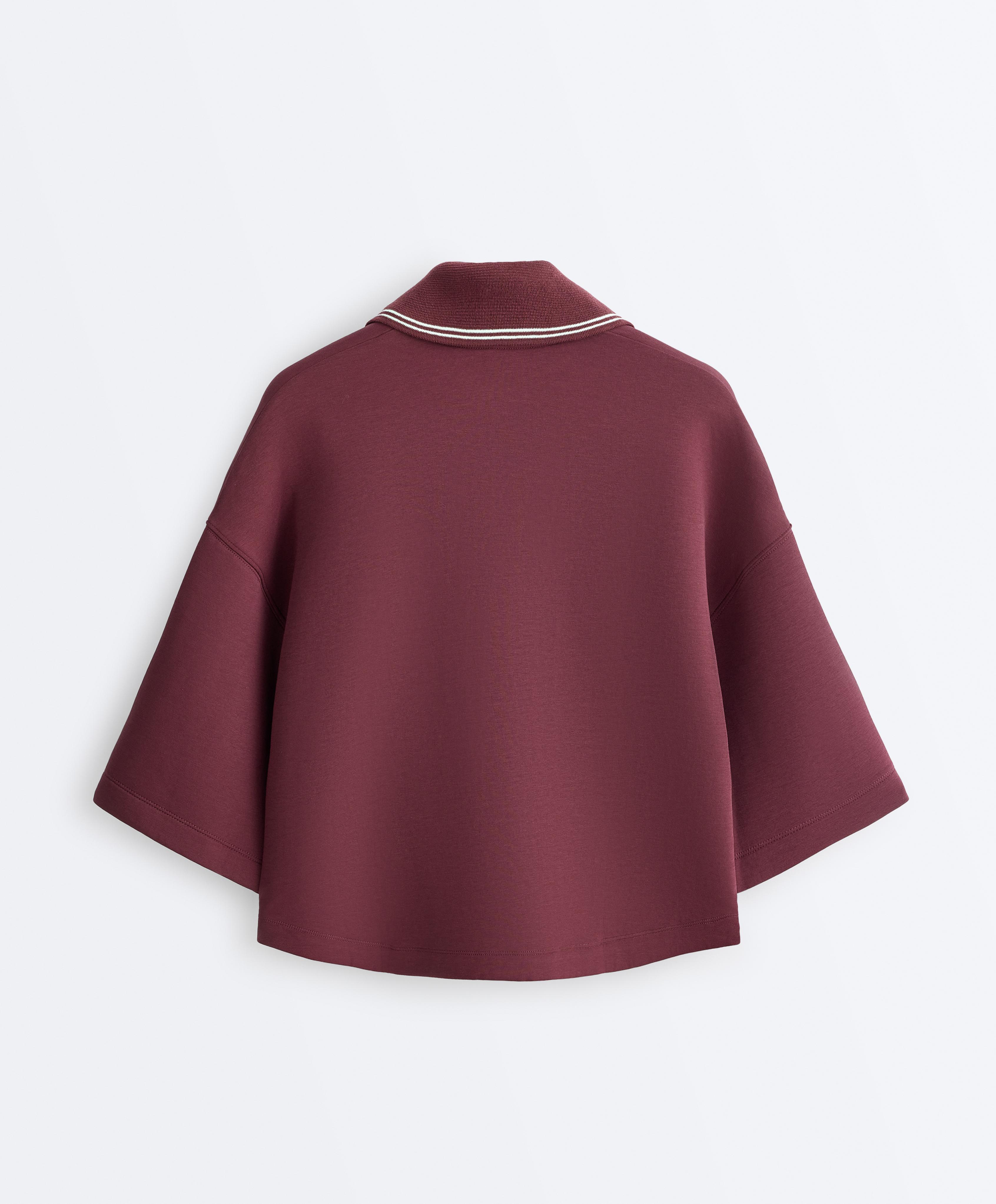Cotton blend polo sweatshirt with wide sleeves — CHERRY