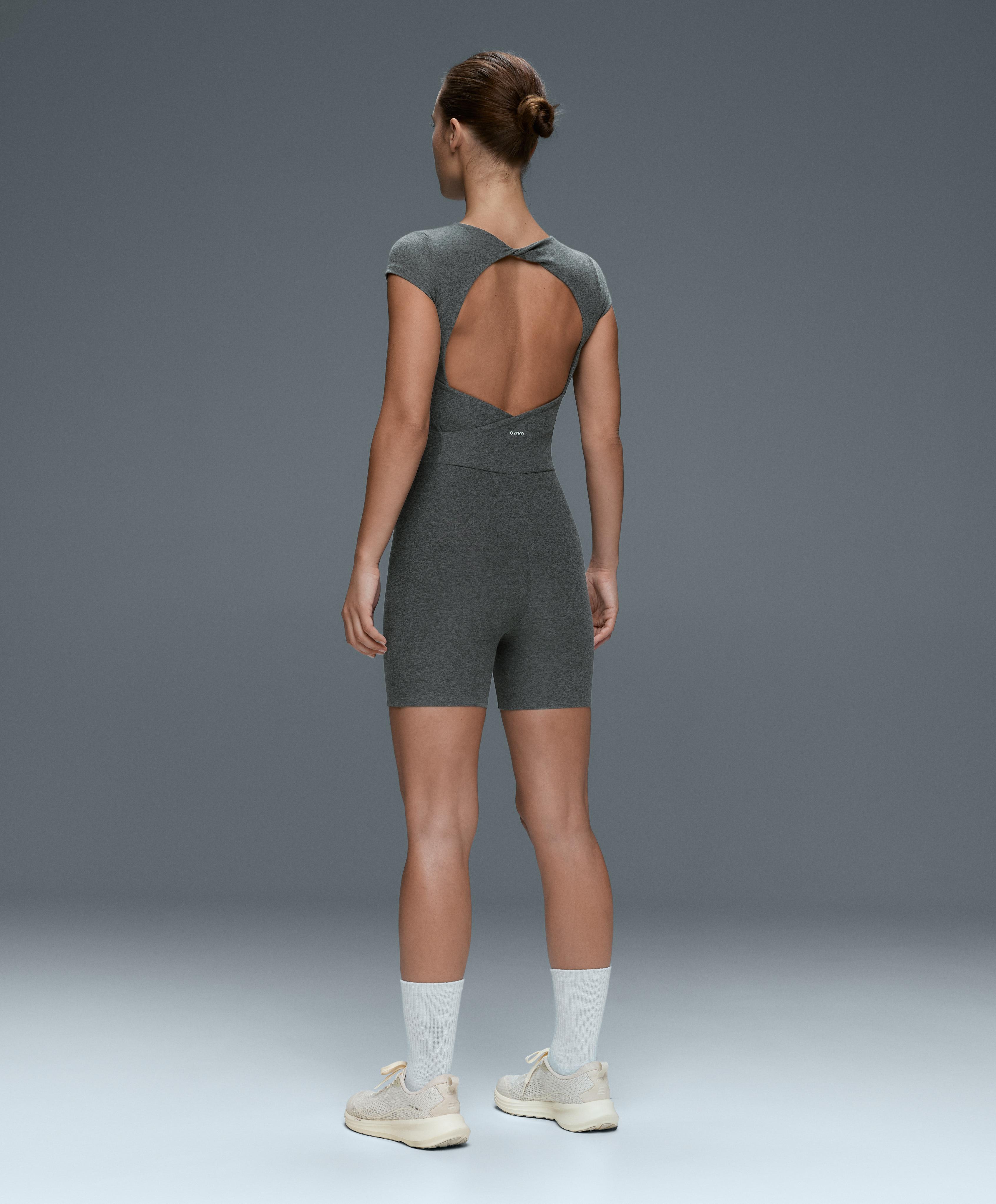 Comfortlux marl open-back short jumpsuit — DARK GREY MELANGE