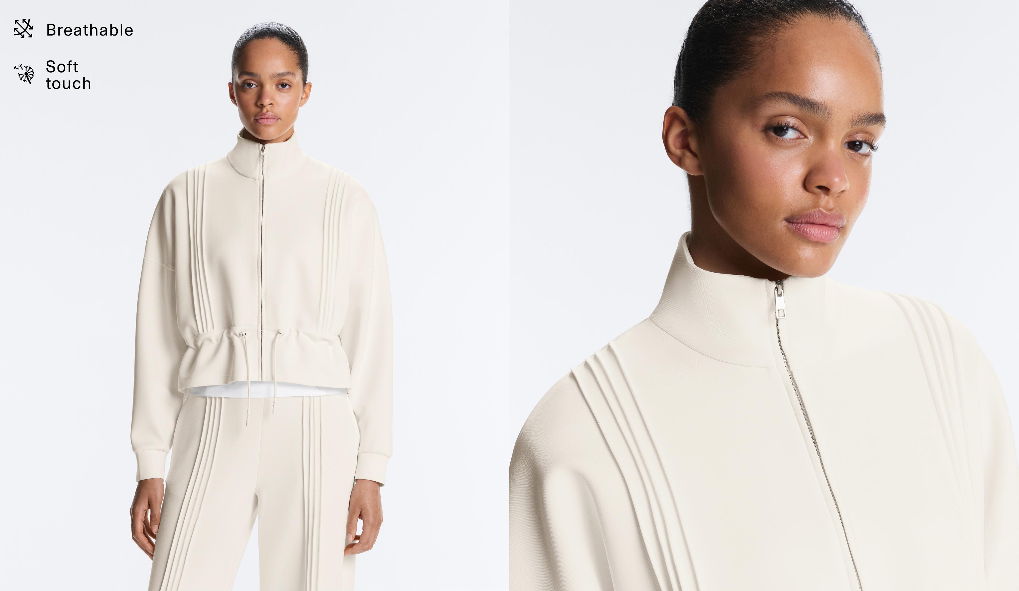 Soft-touch modal jacket with rib trim — PALE ECRU