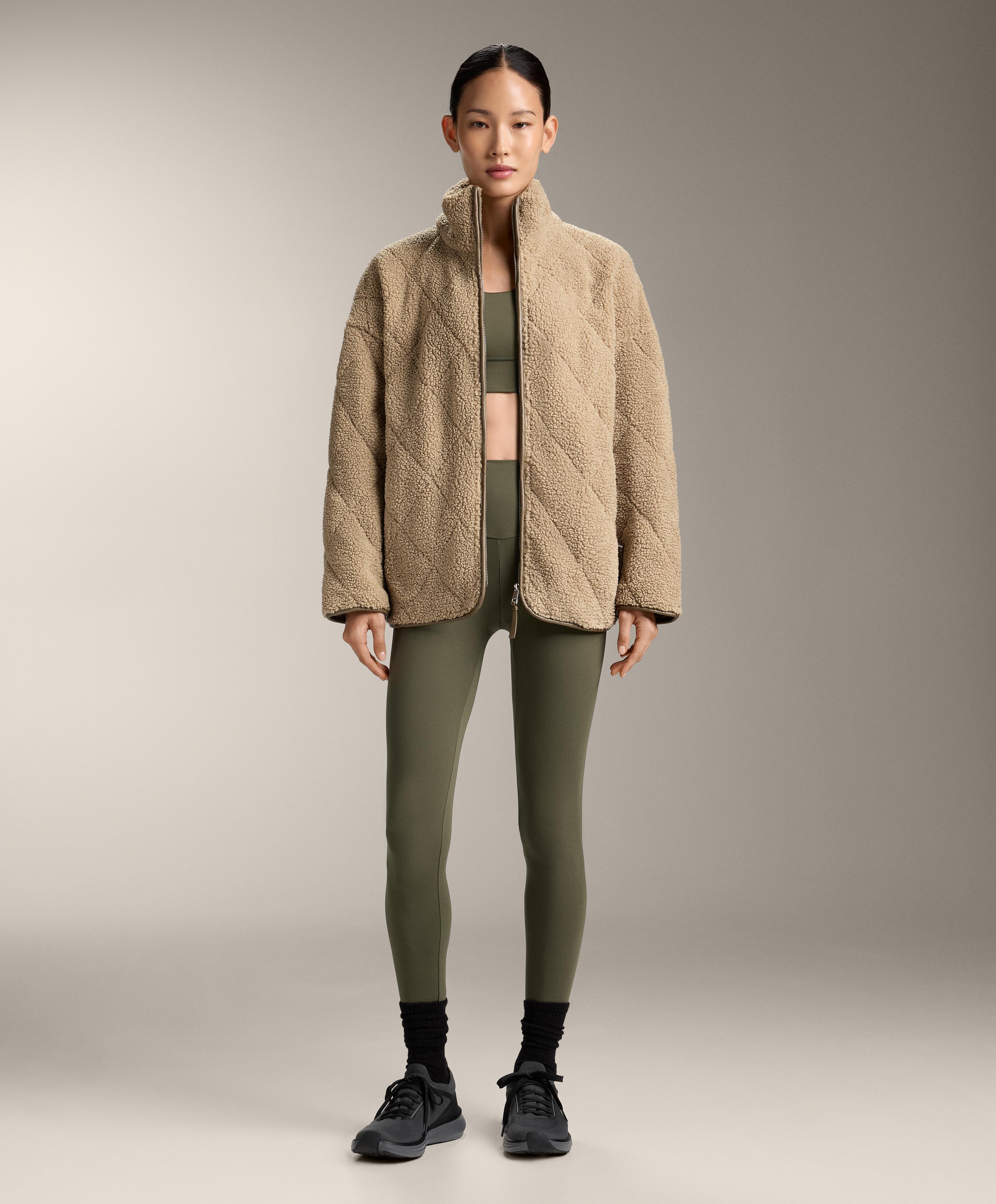 Diamond quilted faux-shearling jacket