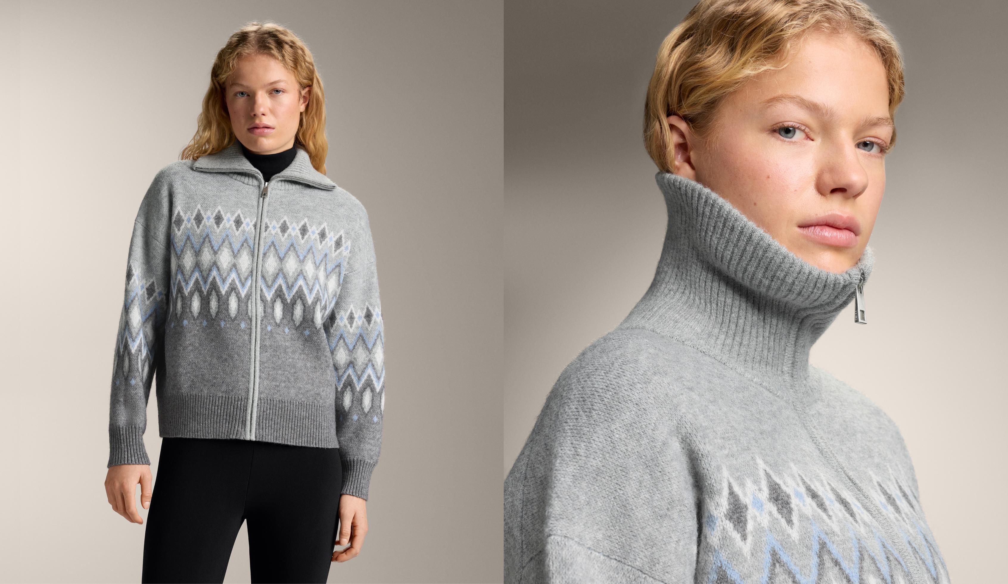 Jacquard print knit jacket with 10% wool