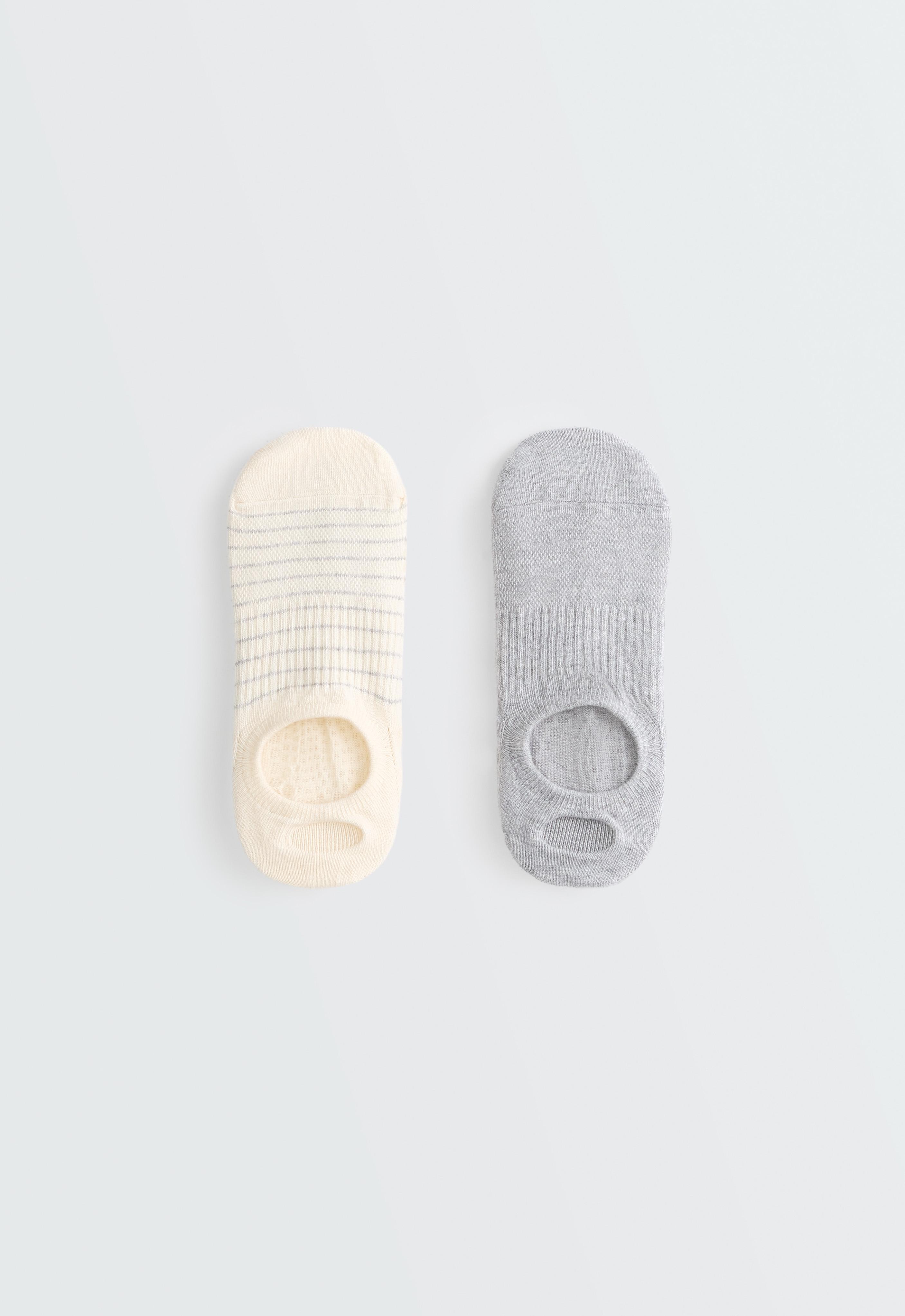 2 pairs of cotton blend yoga and Pilates socks — PALE GREY MELANGE