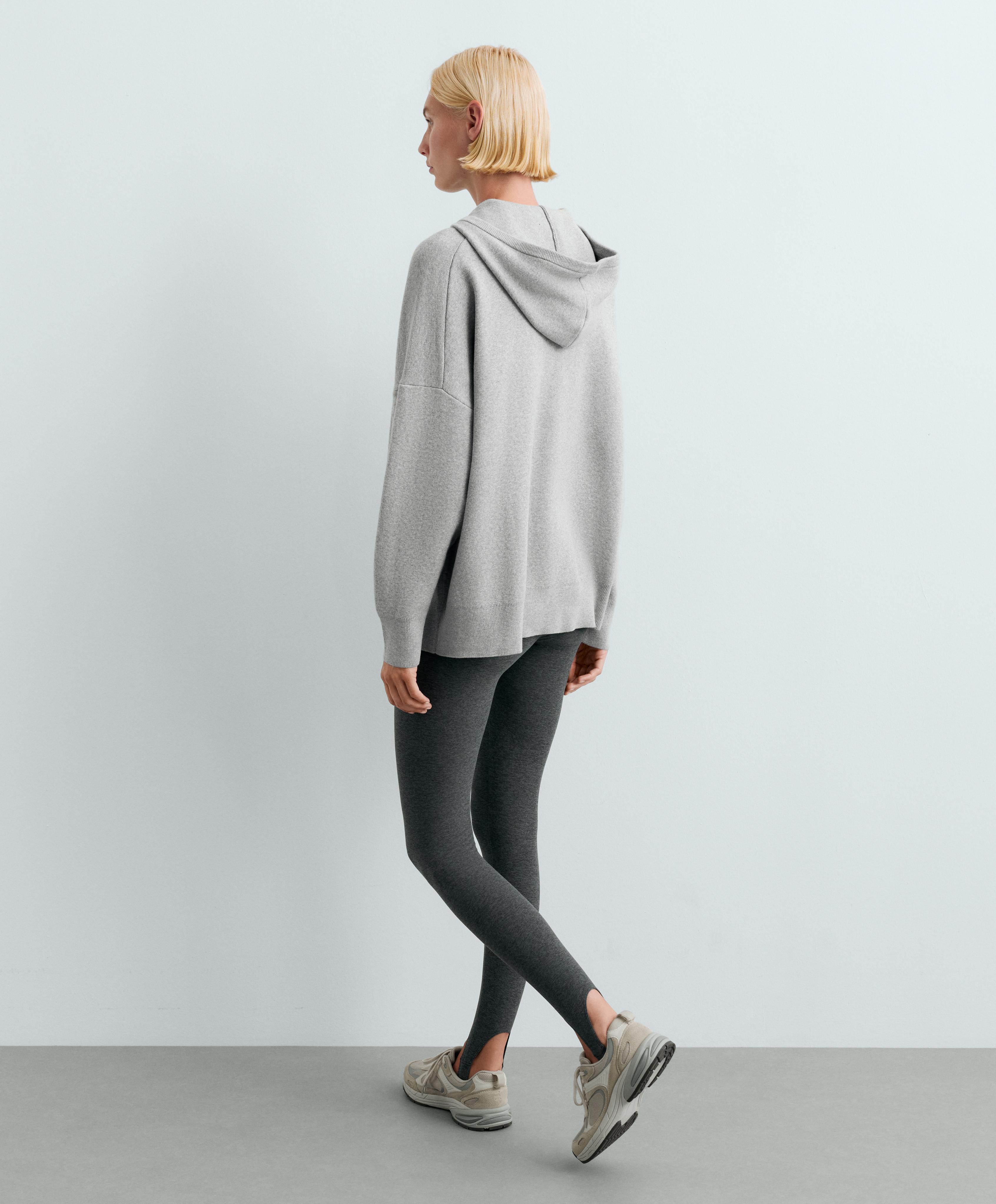 Long knit hooded jacket — PALE GREY
