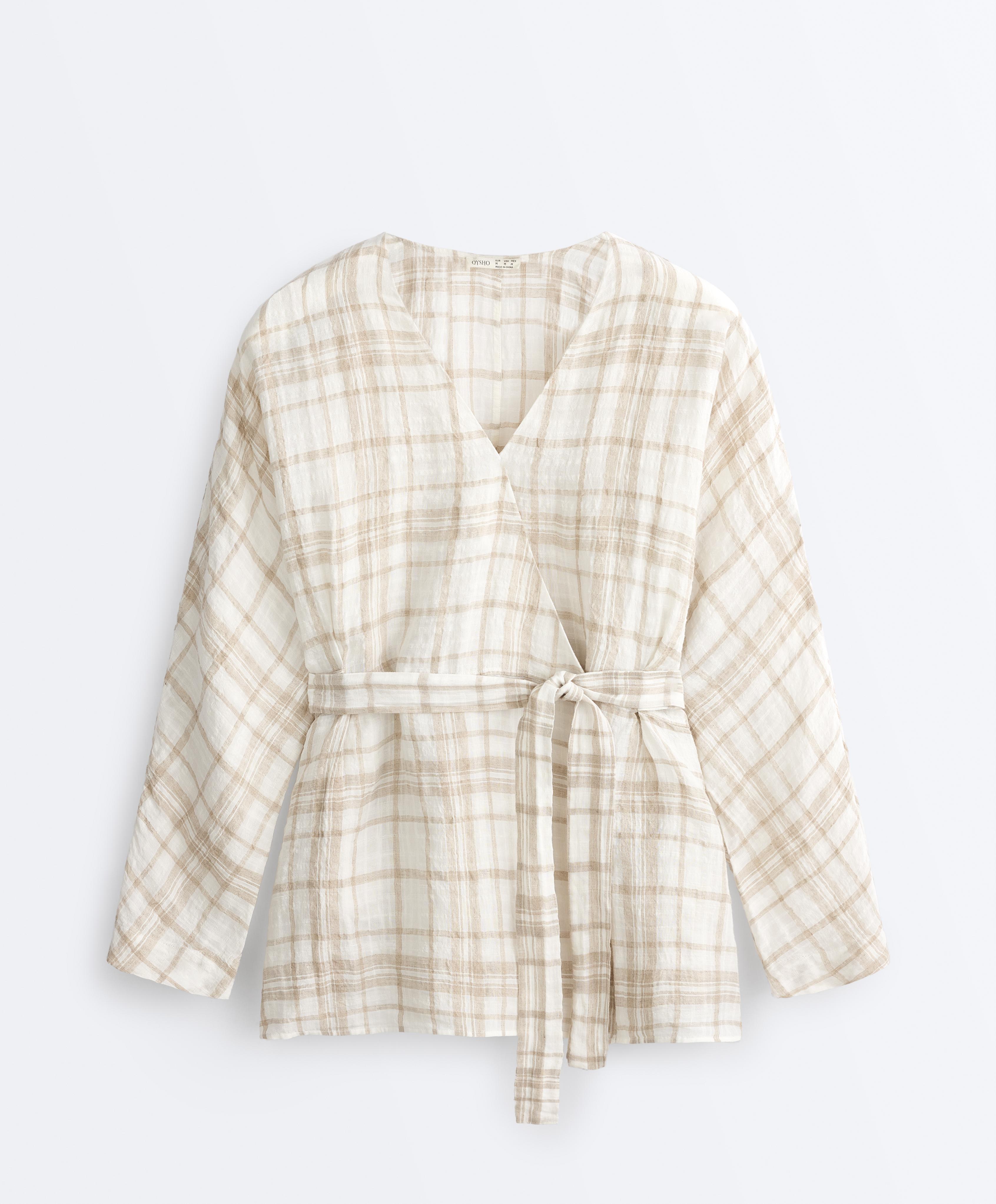 Check linen and lyocell blend kimono shirt — NOUGAT