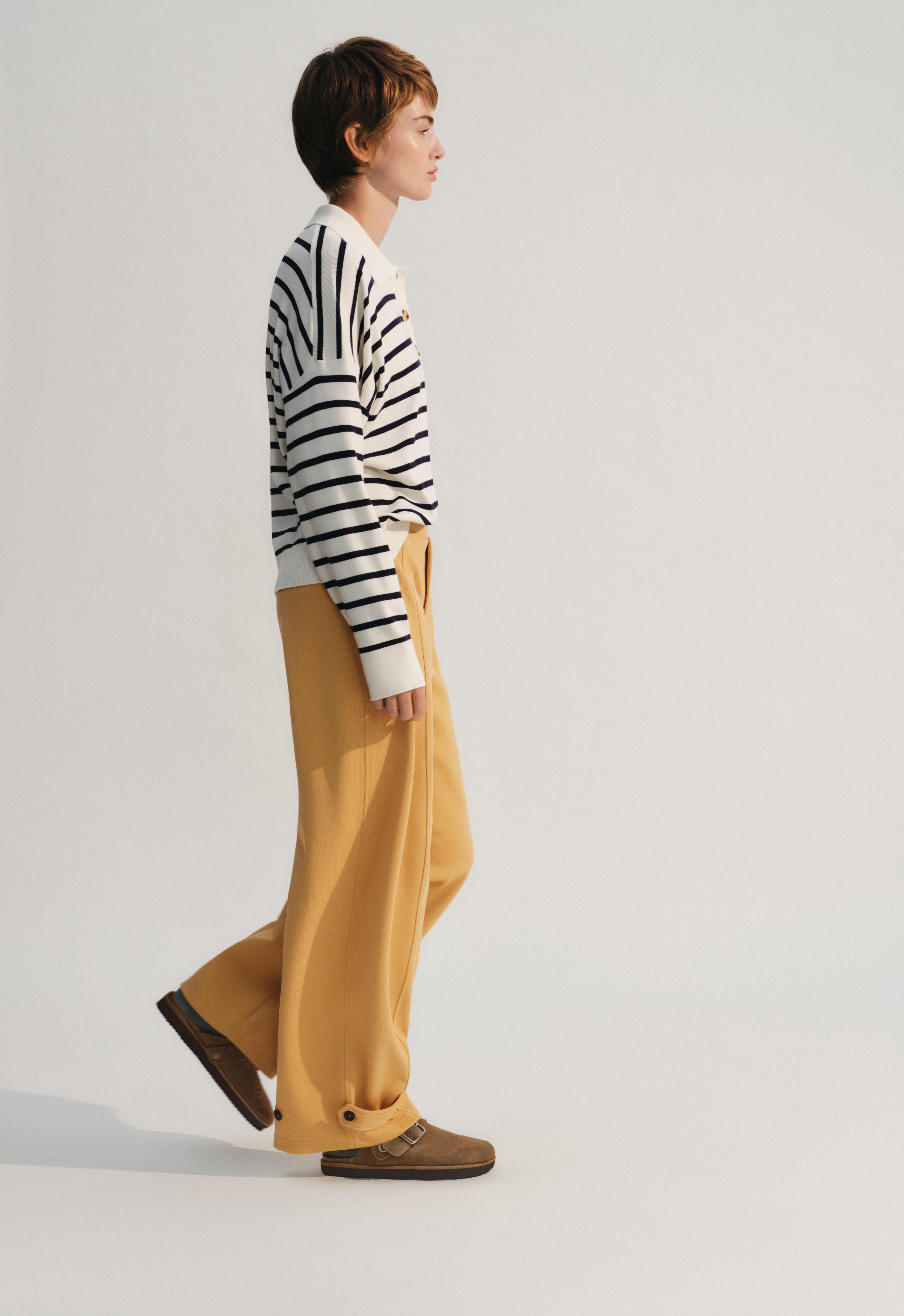 Adjustable barrel trousers in piqué cotton — OCHRE