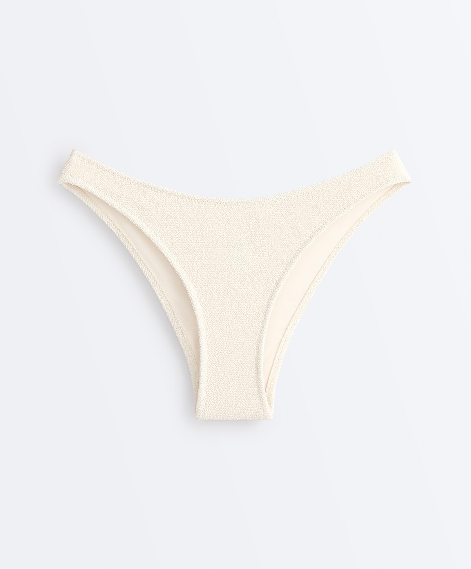 Medium-coverage U-cut crinkle bikini briefs — ECRU
