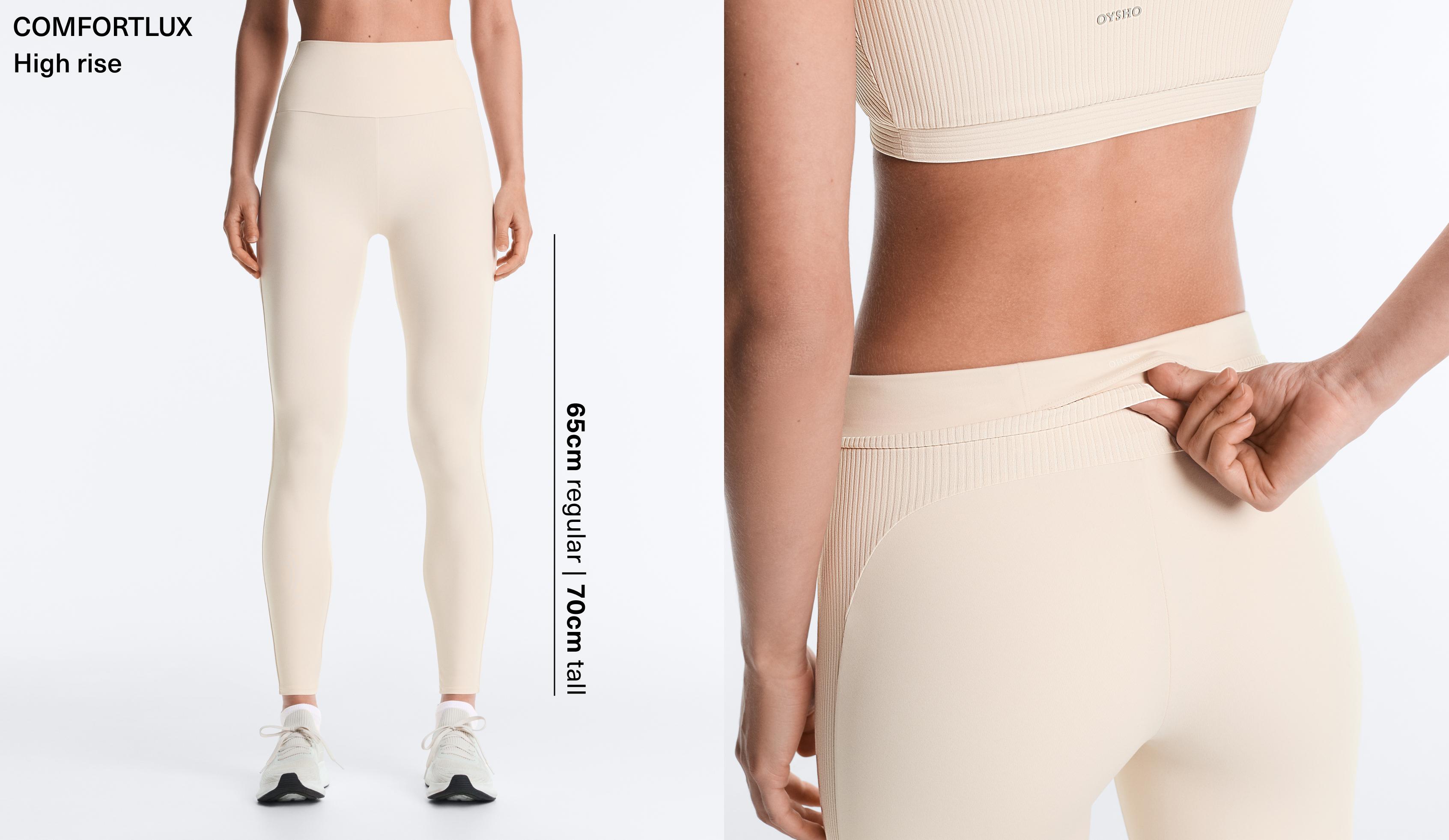 Comfortlux high rise rib 65cm ankle-length leggings — PALE BEIGE