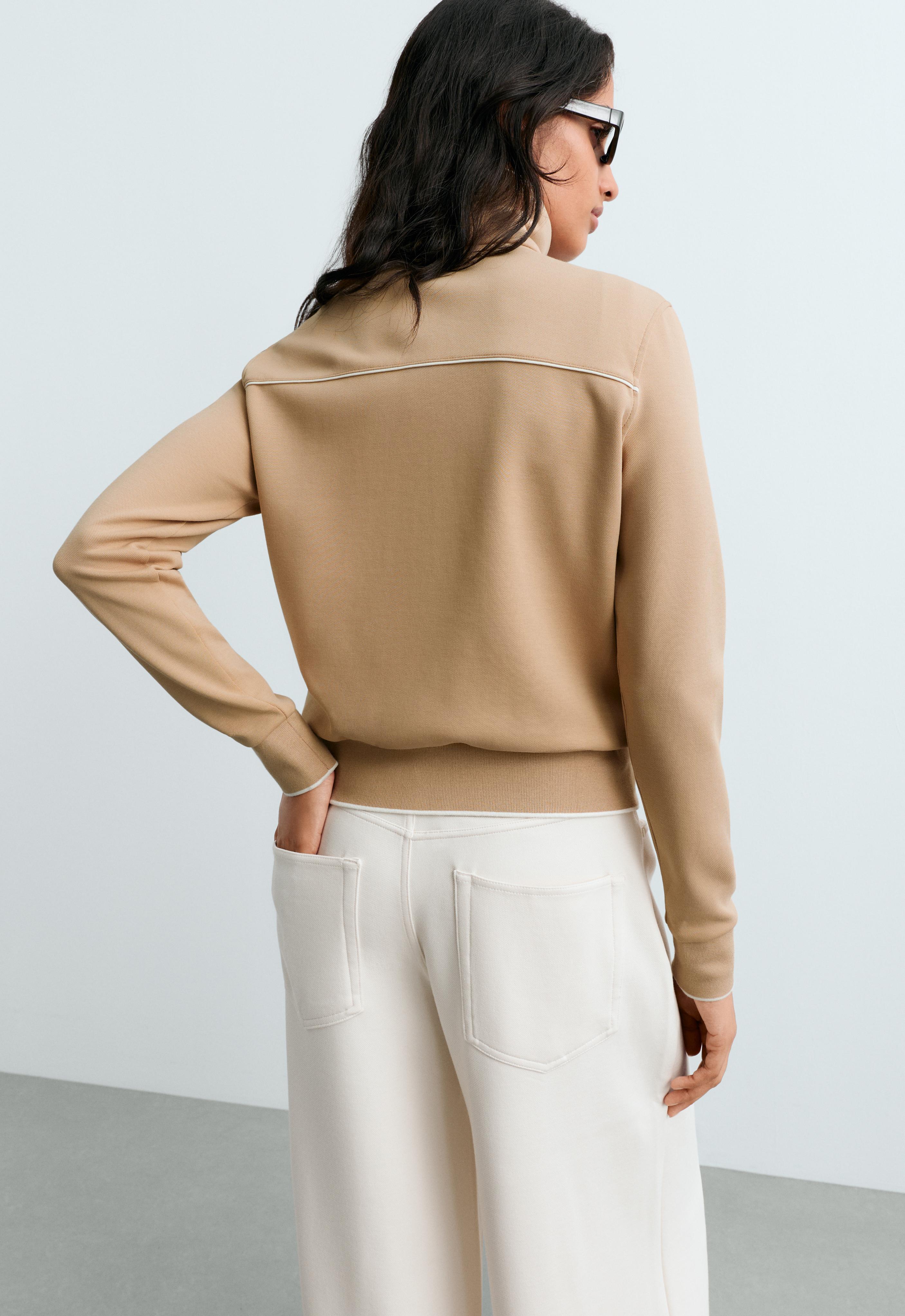 Cotton piqué jacket with piping — BEIGE
