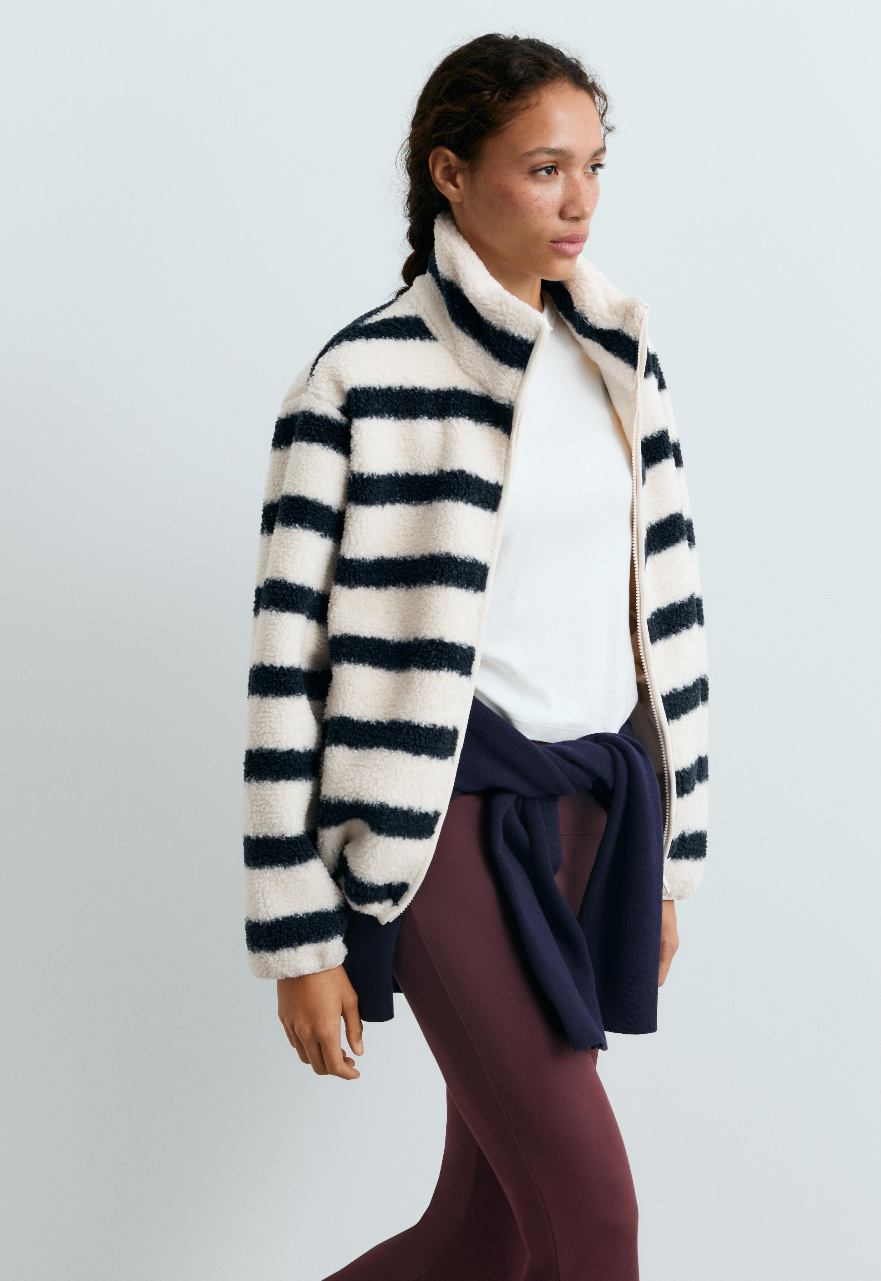 Striped faux-shearling jacket — NAVY BLUE