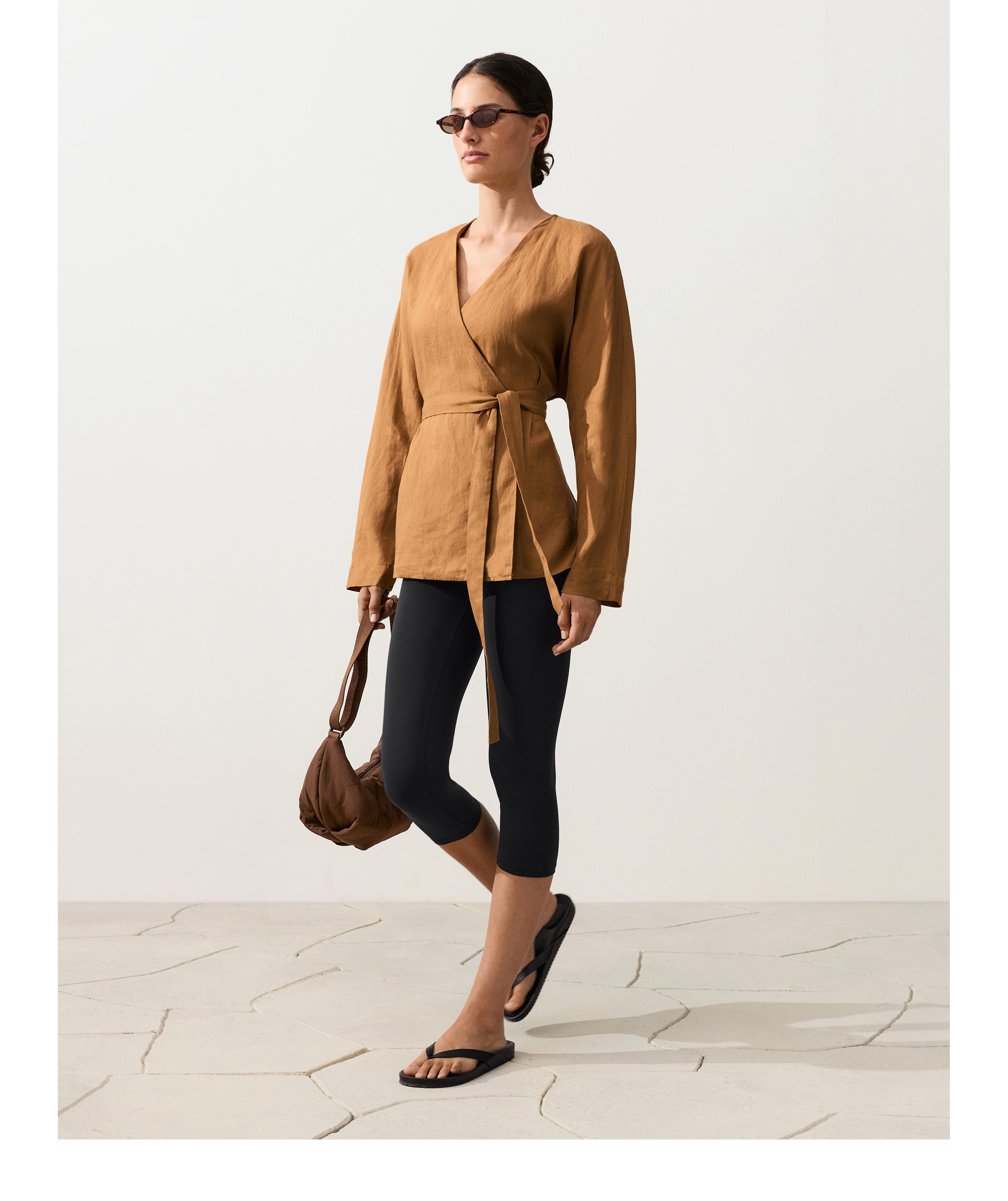 100% linen striped kimono shirt — MUSTARD