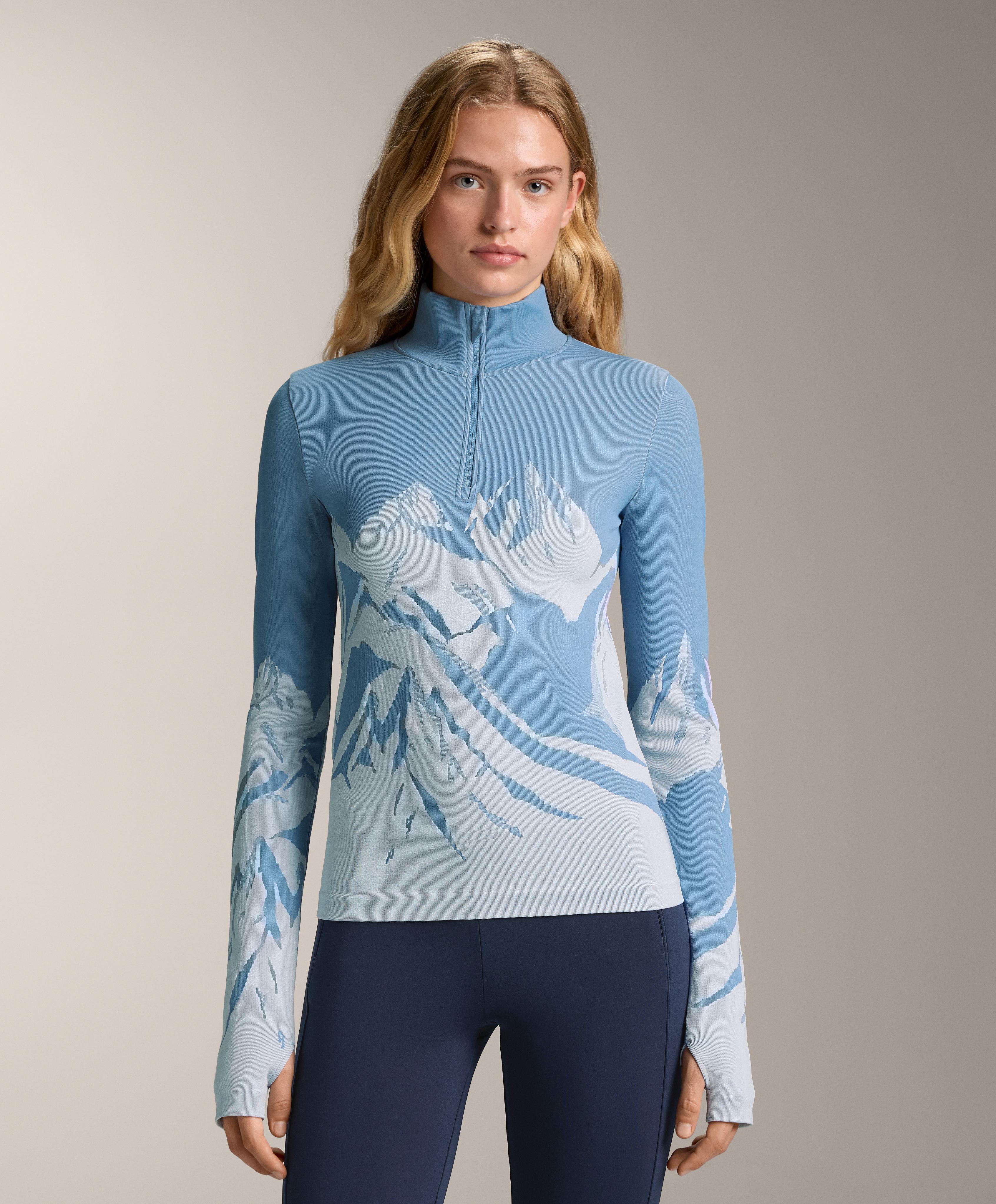 Seamless base layer thermal T-shirt with half zip and print