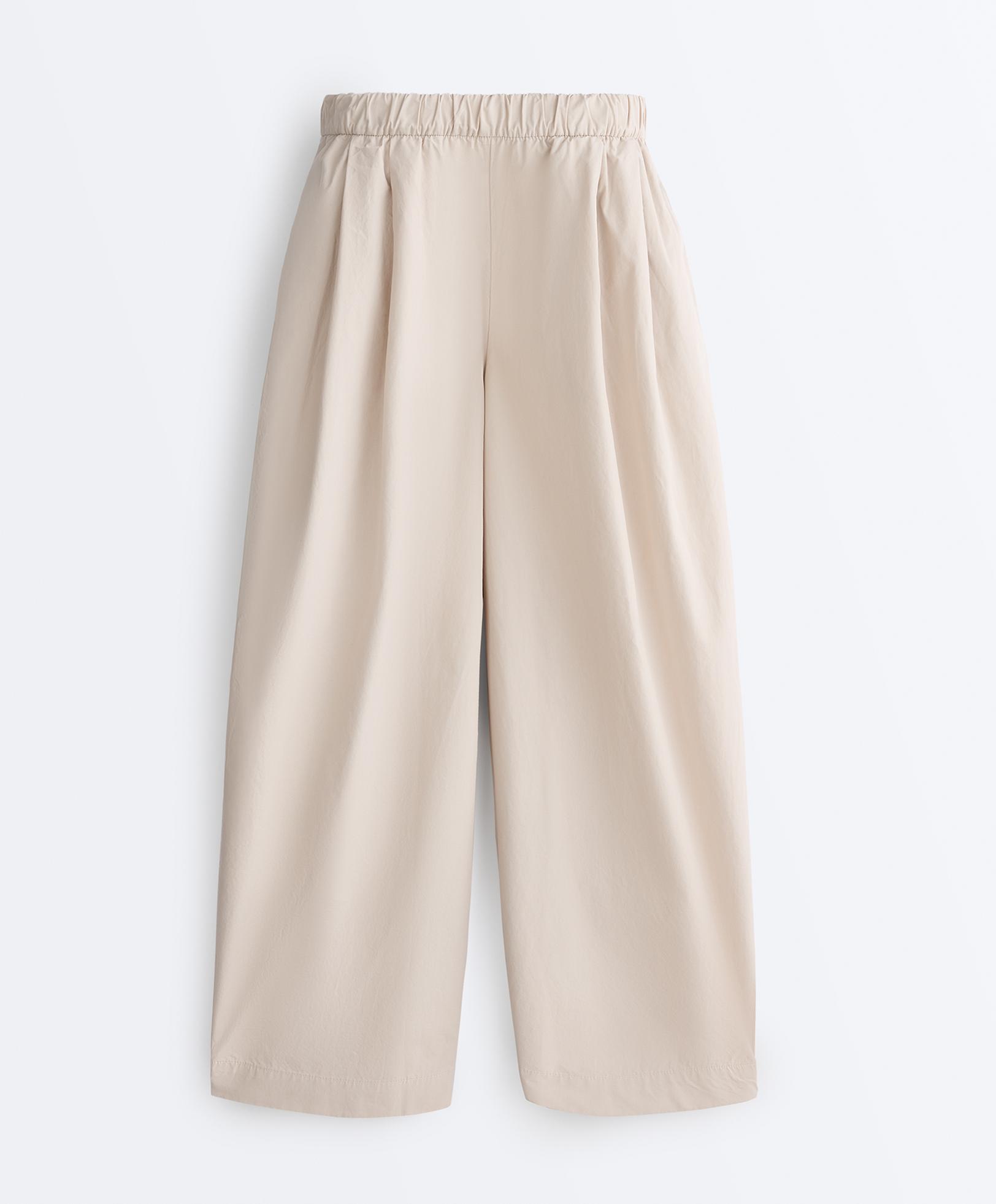 Pleated 100% cotton tapered trousers — PALE MINK
