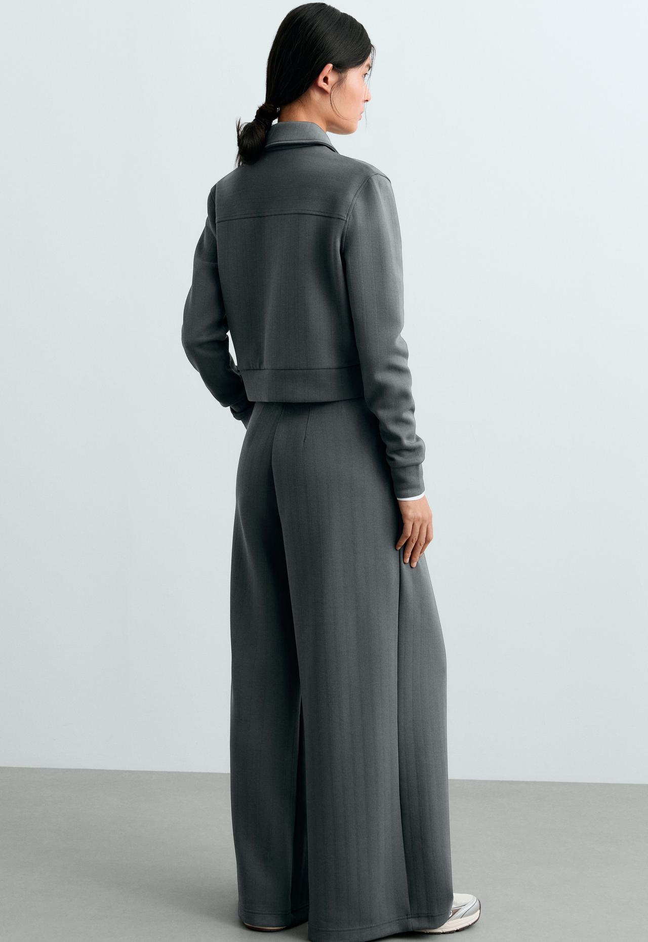 Striped cotton piqué wide-leg trousers — STEEL GREY