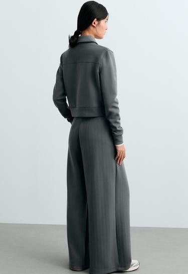 Striped cotton piqué wide-leg trousers — STEEL GREY 4